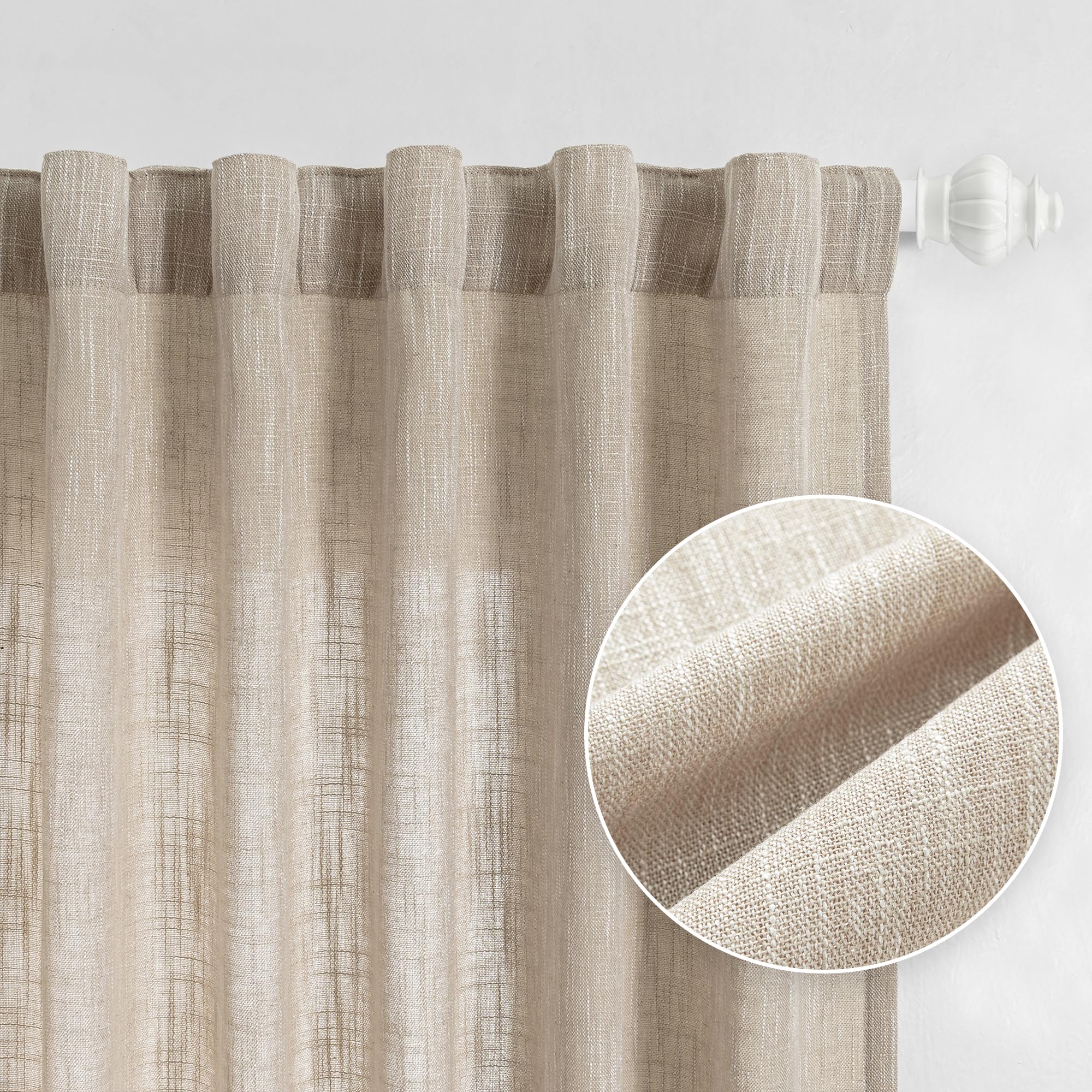 Mysky Home Living Room Curtains For Windows, Linen Look Texture Semi Sheers Boho Drapes Extra Long Floor Length Curtain Panels S