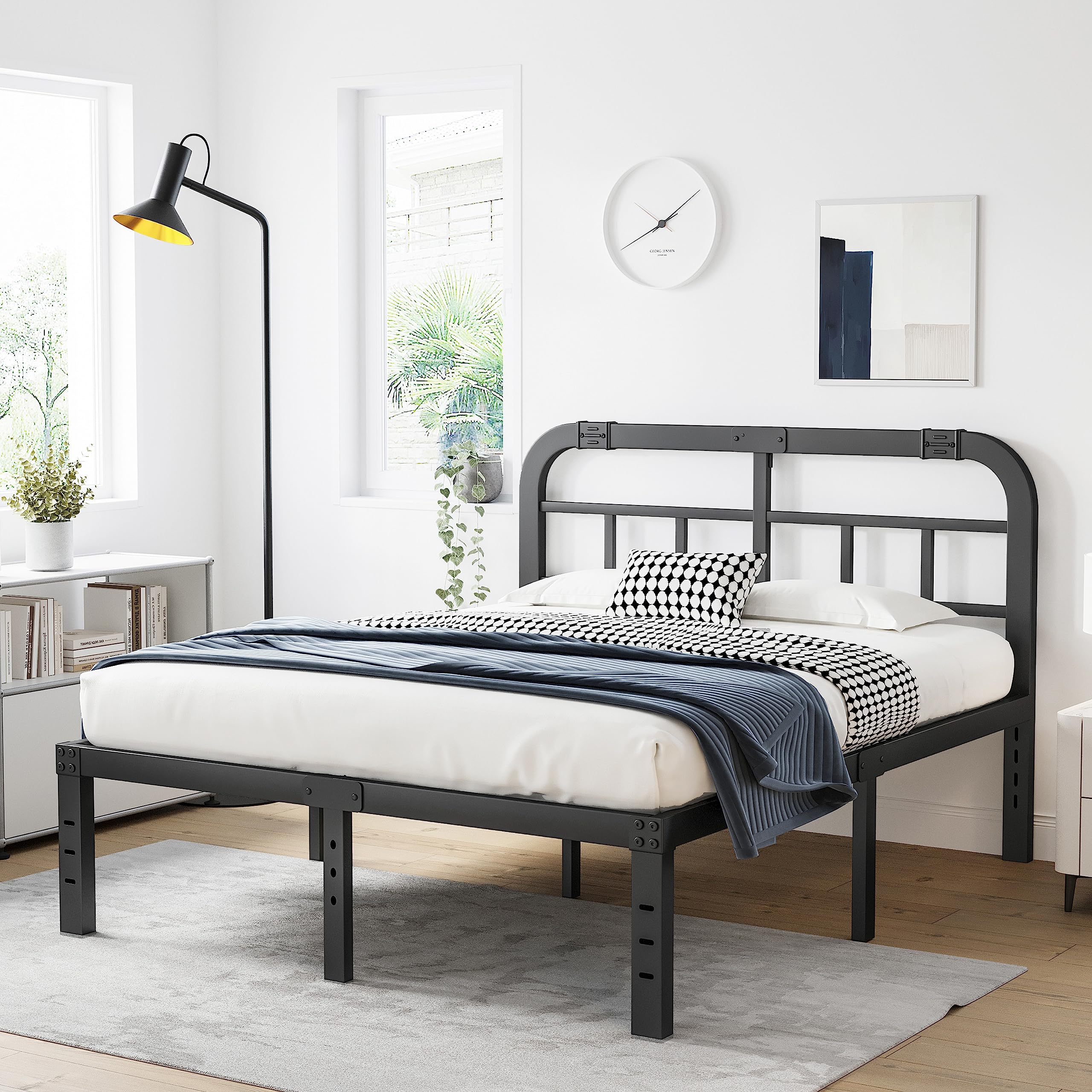 ZIYOO 14 Inch King Size Bed Frame with Headboard, Heavy Duty Steel Slats with 1500 Pounds Support for Mattress, No Box Spring Ne