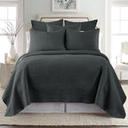 Levtex Home - Cross Stitch Charcoal Quilt Set - 100% Cotton - King/Cal King Quilt (106X92In.) + 2 King Shams (36X20In.) - Revers