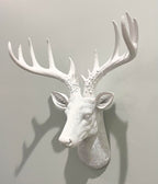 Top Brass 12 1/2'' Faux White Deer Head/White Antlers Wall Decor - Modern Minimalism Taxidermy Art Sculpture