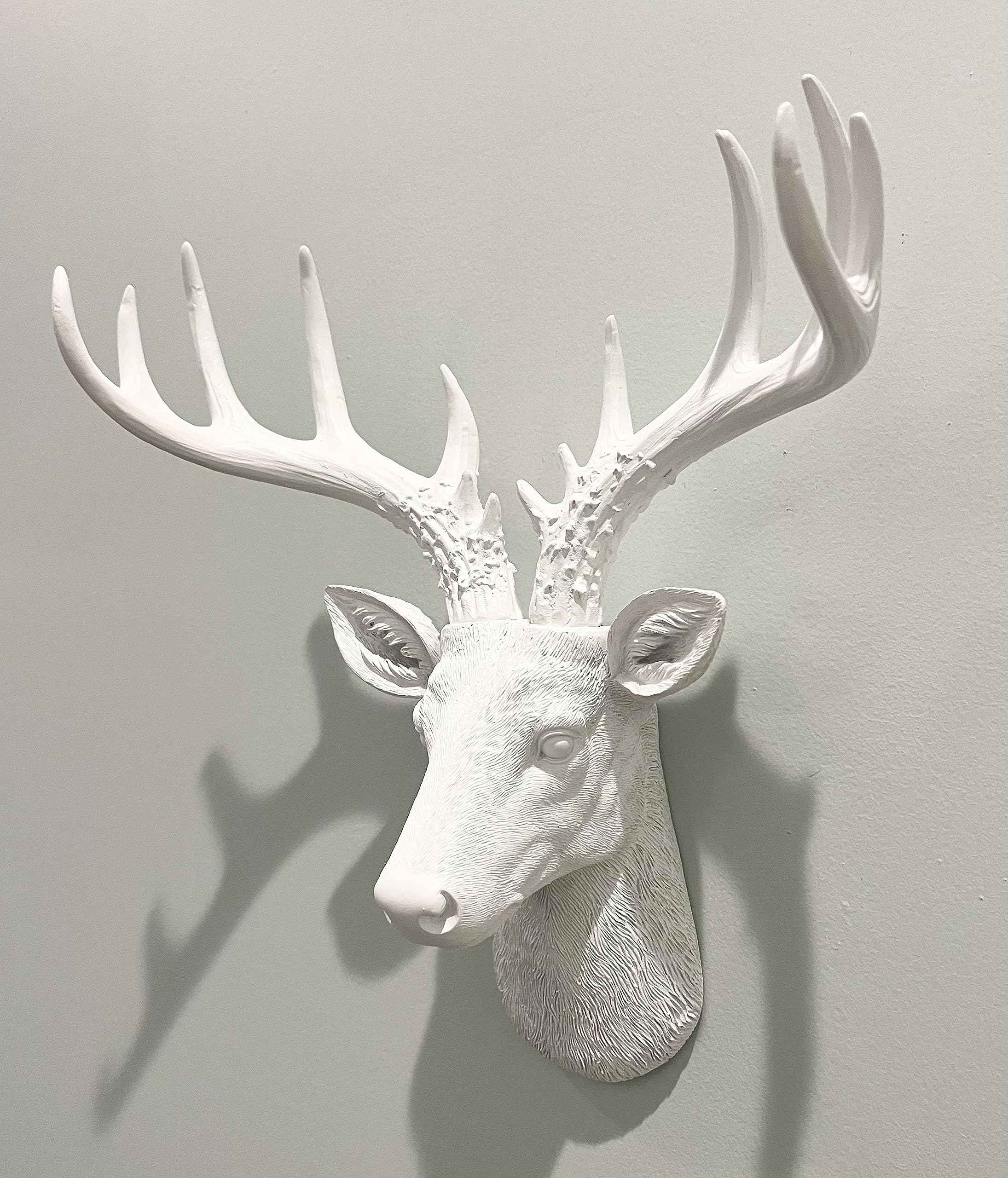 Top Brass 12 1/2'' Faux White Deer Head/White Antlers Wall Decor - Modern Minimalism Taxidermy Art Sculpture