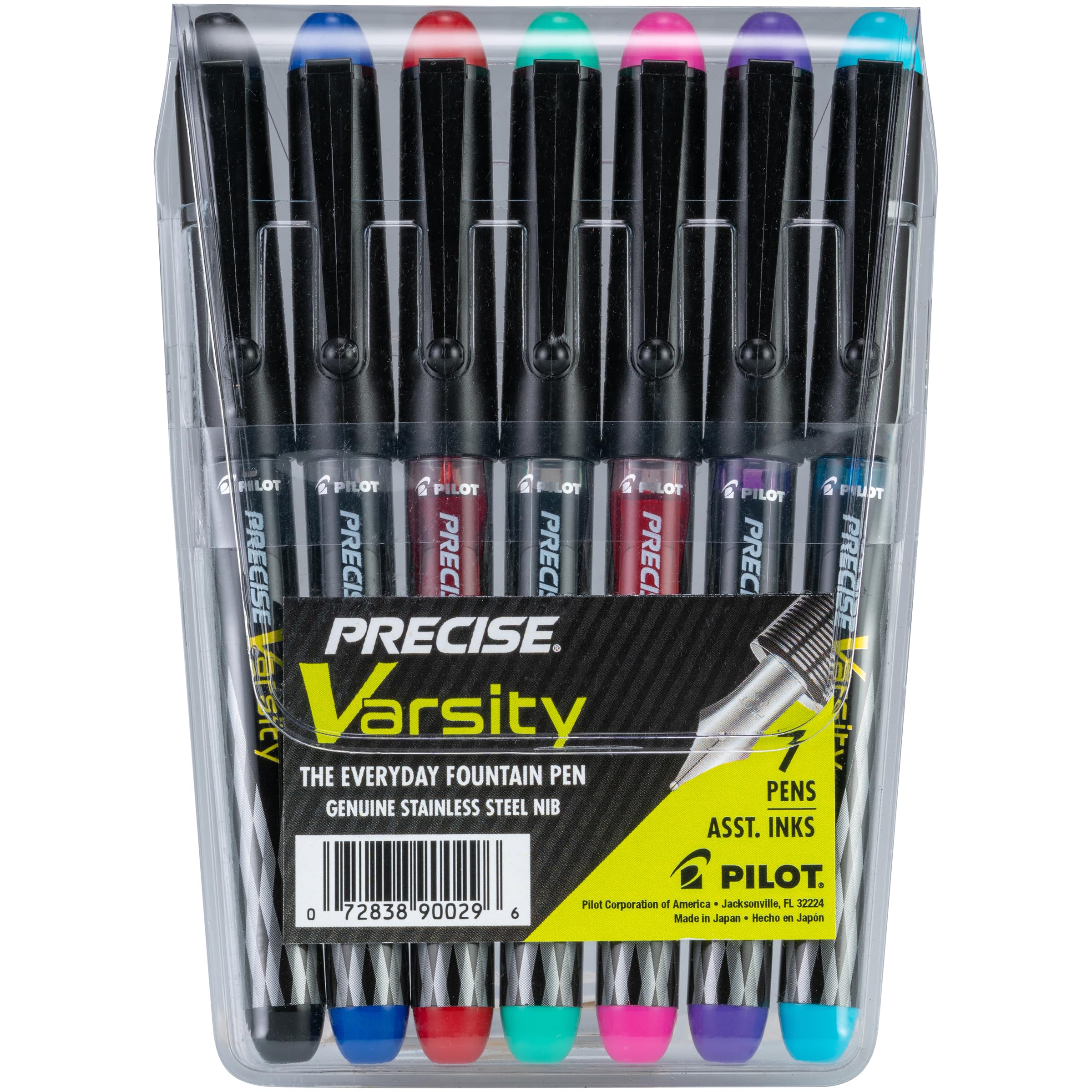 Pilot Pen 90029 Precise Varsity Pre-Filled Fountain Pens, Medium Point Stainless Steel Nib, Black/Blue/Red/Pink/Green/Purple/Tur