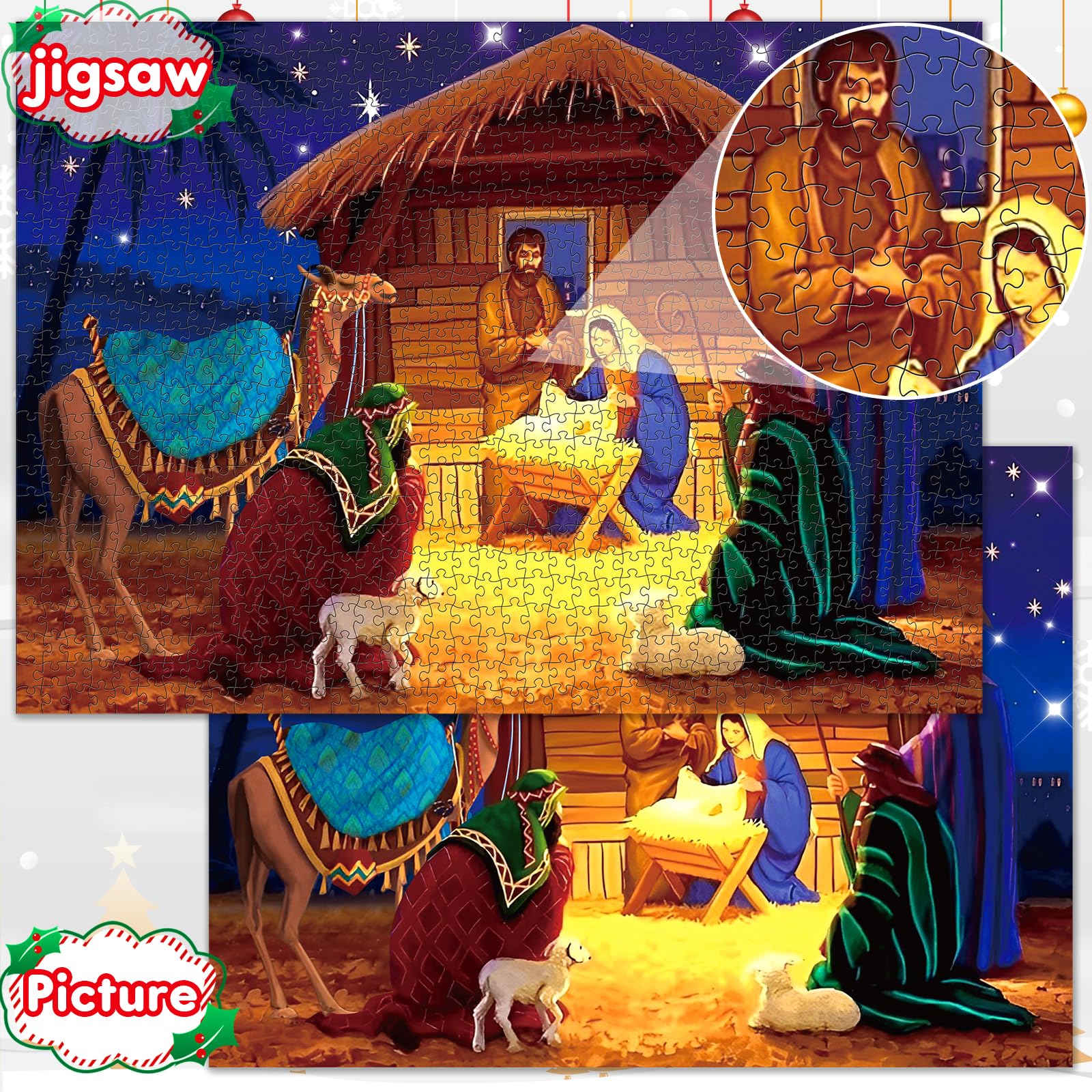 Christmas Advent Calendar 2024 Nativity Jigsaw Puzzles 1000 Pieces For Adults, 24 Days Christmas Countdown Calendar For Women Me