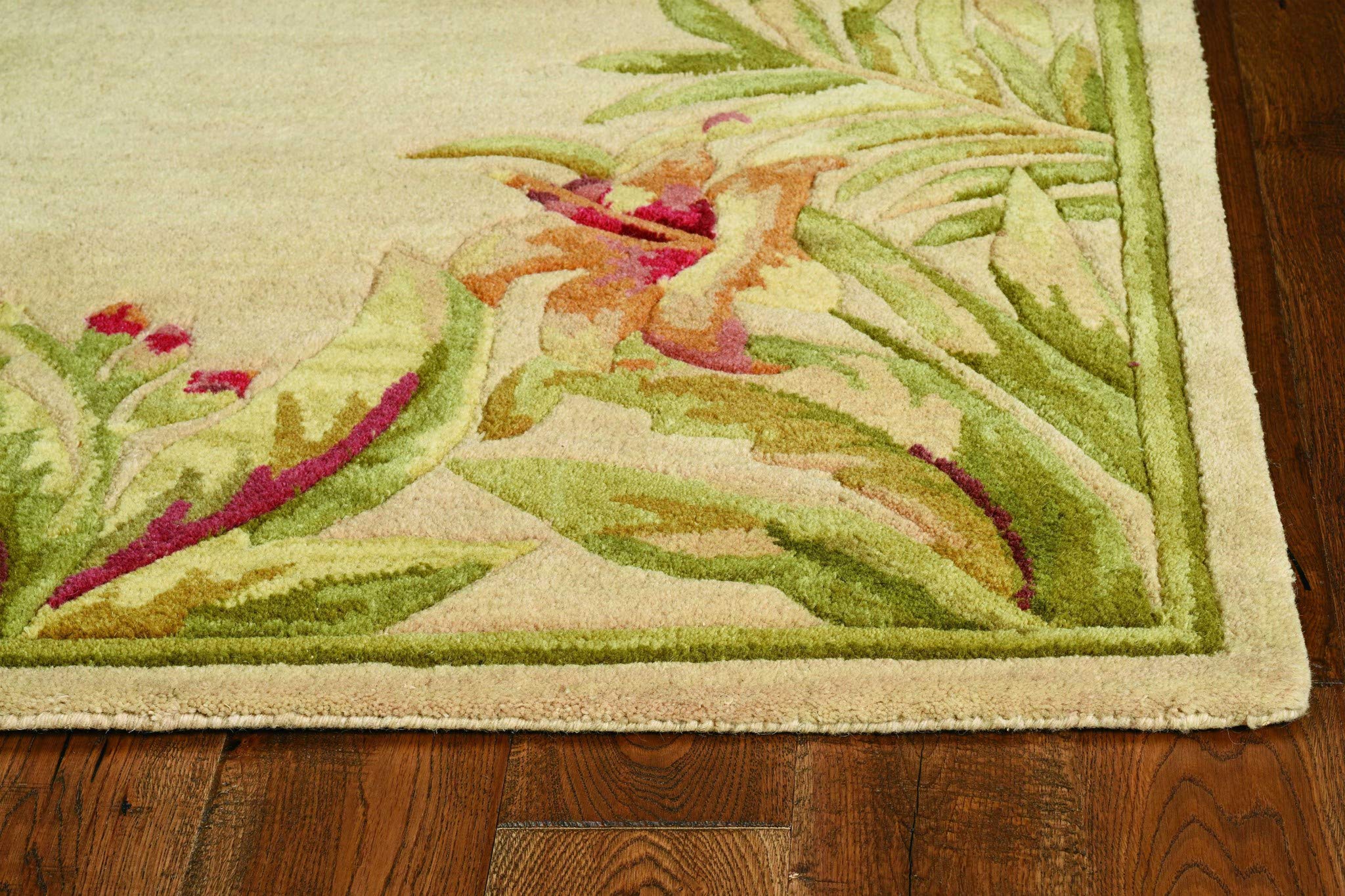 HomeRoots Wool 8'x10' Ivory Hand Tufted Bordered Tropical Plants Indoor Area Rug