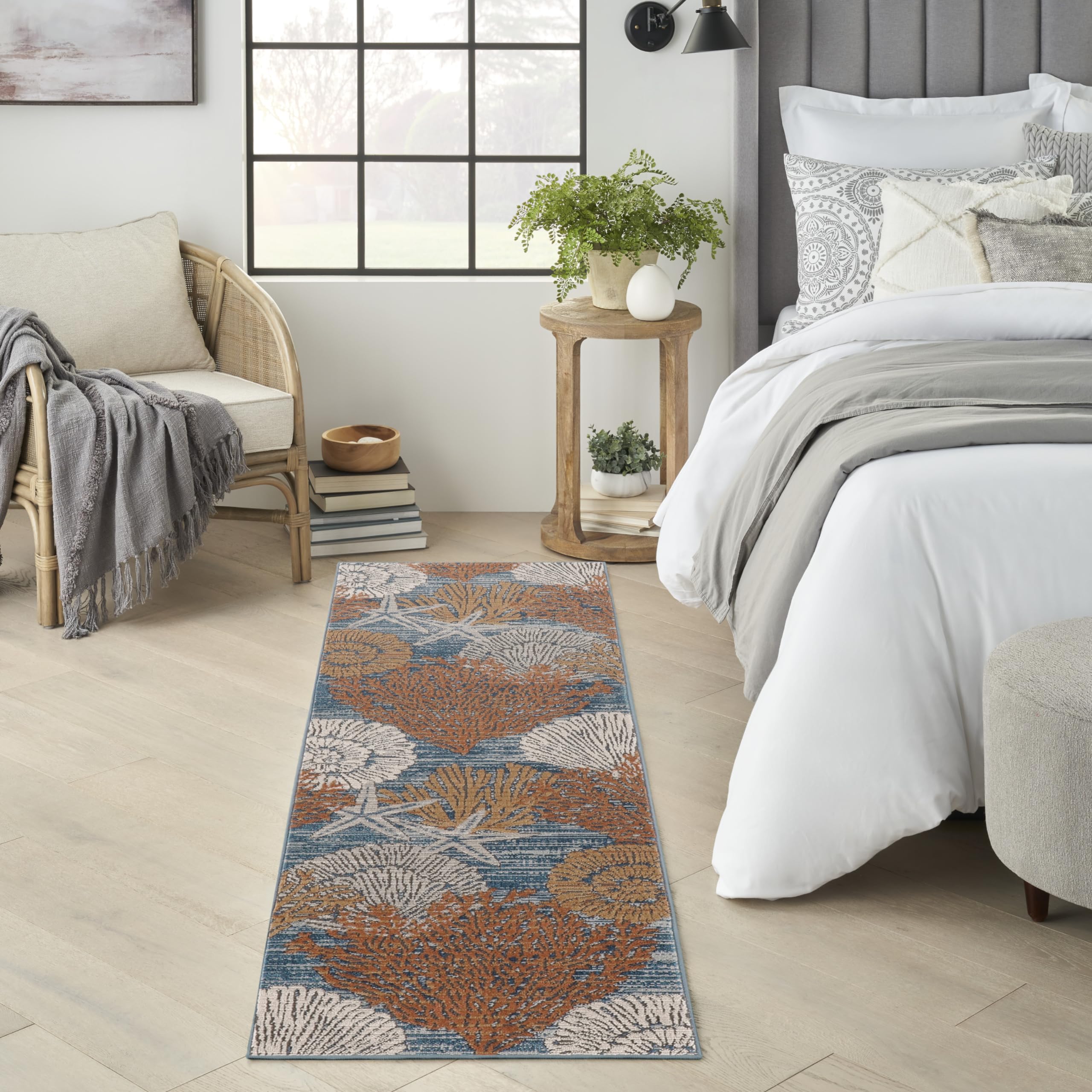 Nourison Pompeii Coastal, Nautical & Beach Blue Multicolor 23 x 76 Area Rug, Easy Clean, Non Shedding, Bed Room, Living Room, 