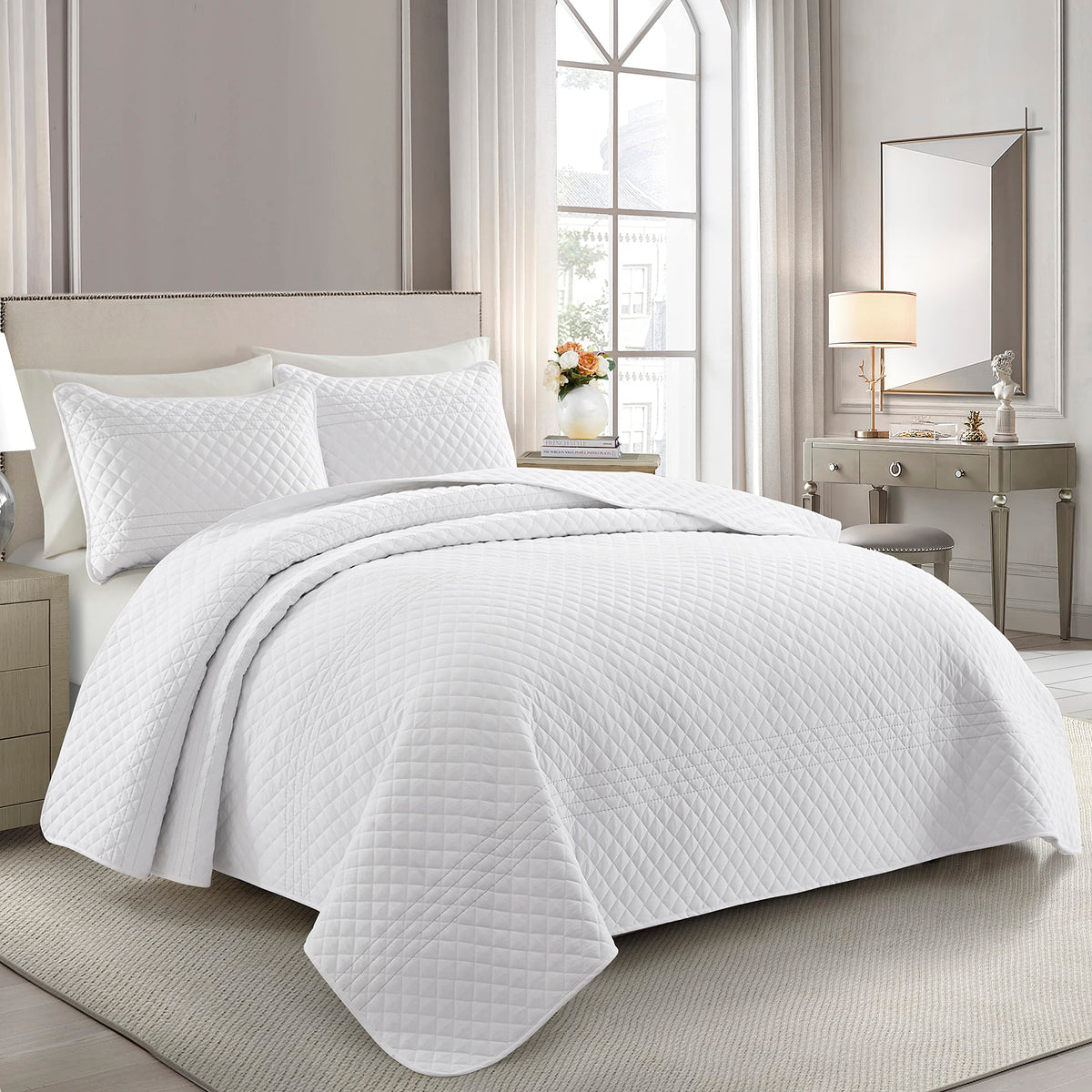 Bonlino Quilt Bedding Set Bed Queen - Lightweight Soft Quilt Summer Farmhouse Quilt Set, Modern Boho Style Striped As Bedspread