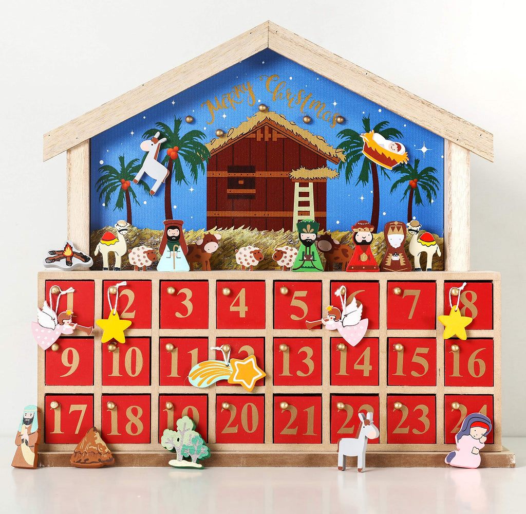 Brubaker Reusable Wooden Advent Calendar To Fill - Bethlehem With 24 Doors - Diy Christmas Calendar 13.58 X 12.60 X 2.36 Inches