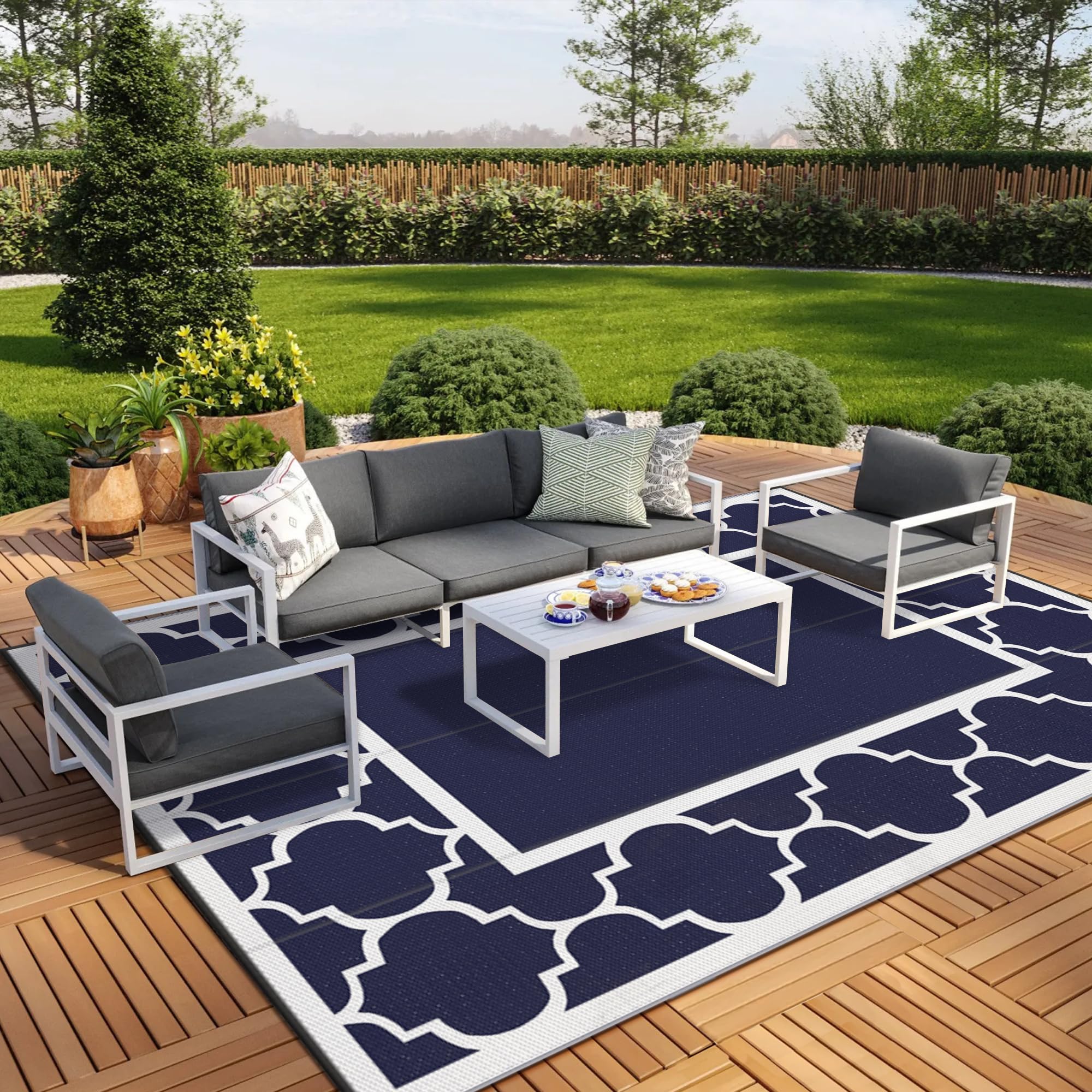 Genimo 10' X 14' Outdoor Rug Waterproof For Patio, Foldable Reversible Plastic Straw Area Rugs Mat For Rv Decor, Outside Carpet