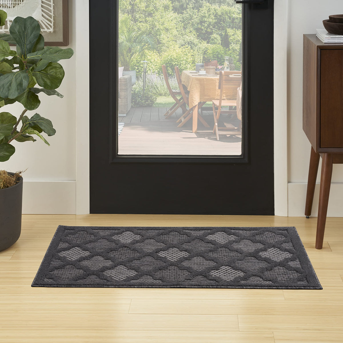 Nourison Easy Care Indoor/Outdoor Charcoal Black 3' X 5' Area Rug, Easy Cleaning, Non Shedding, Bed Room, Living Room, Dining Room, Backyard, Deck, Patio (3X5)