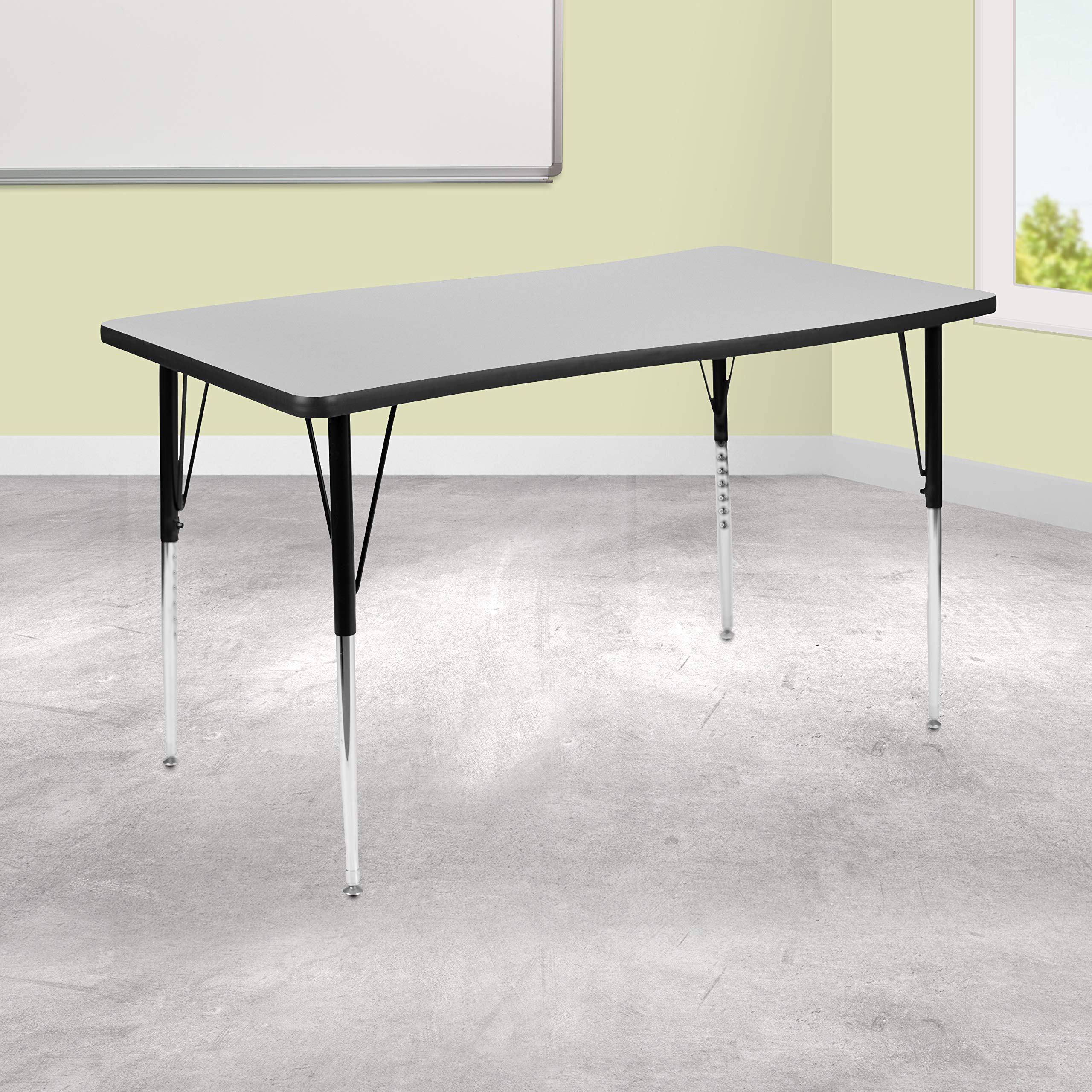 Flash Furniture 28'W X 47.5'L Rectangular Wave Collaborative Grey Thermal Laminate Activity Table - Standard Height Adjustable Legs