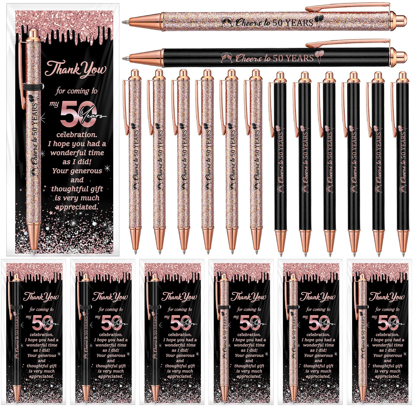 Sayglossy 30 Sets 50th Birthday Supplies for Guests Include 30 Cheers to 50 Years Ballpoint Pens with 30 Thank You Cards 50 OPP 