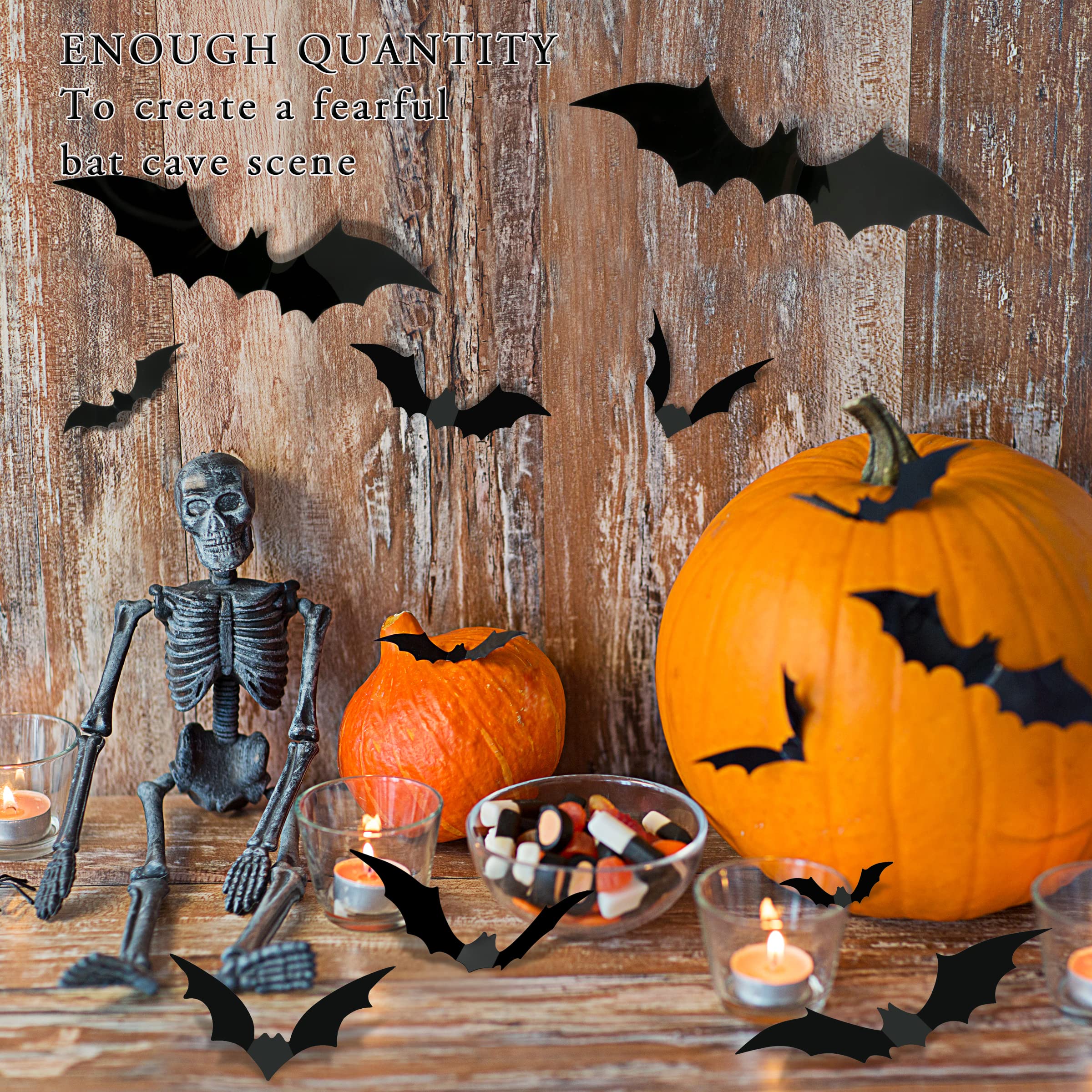 Halloween Decorations Bats Wall Decor Halloween Party Decorations Indoor Outdoor Halloween Decor Supplies, 64 Pcs Reusable Pvc 3