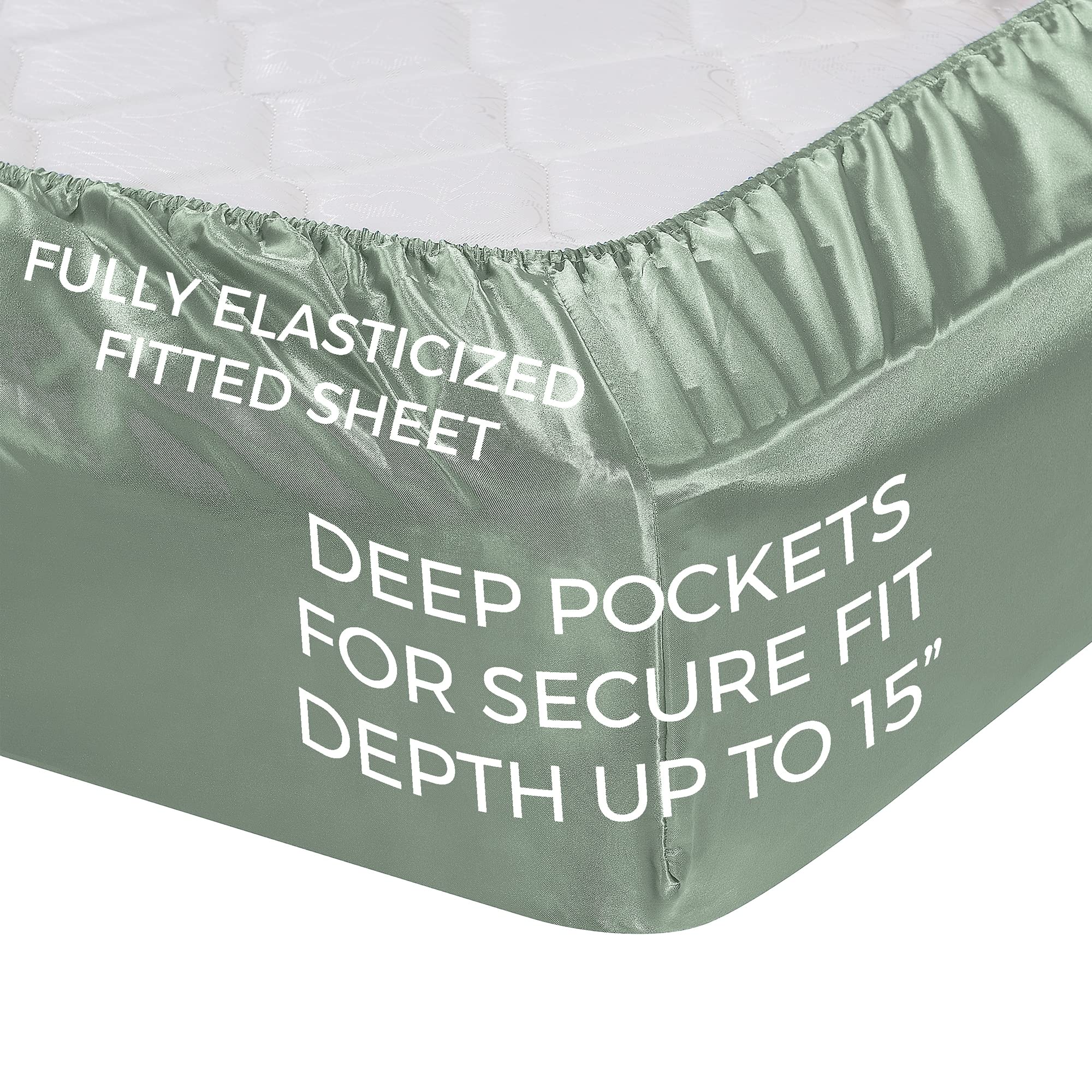Satin Sheets Full [4-Piece, Champagne Green] Hotel Luxury Silky Bed Sheets - Extra Soft 1800 Microfiber Sheet Set, Wrinkle, Fade