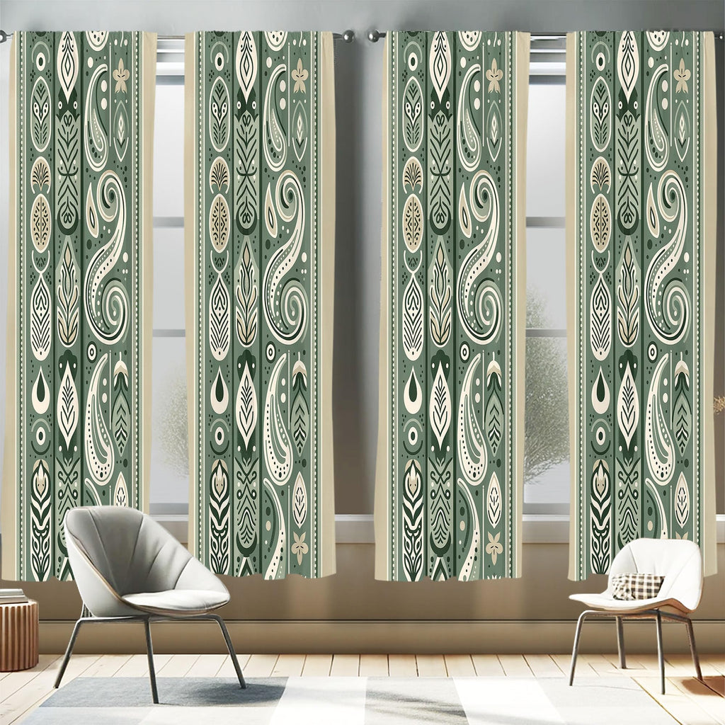Ambesonne Boho Window Curtains Pack of 2, Simplistic Ethnic Look Botanical Ornaments as Stripes Neutral Tones, Lightweight Set w