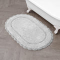 Laura Ashley Eloise 100% Cotton Oval Bath Mat with Crochet Border, Soft & Absorbent, Glacier Grey 21 x 34 Bathroom Rug