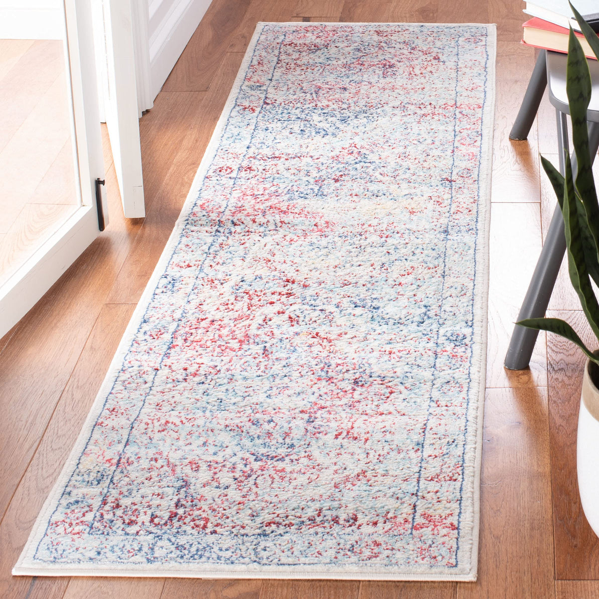 Safavieh Brentwood Collection Runner Rug - 2' x 6', Ivory & Blue, Medallion Distressed Design, Non-Shedding & Easy Care, Ideal f