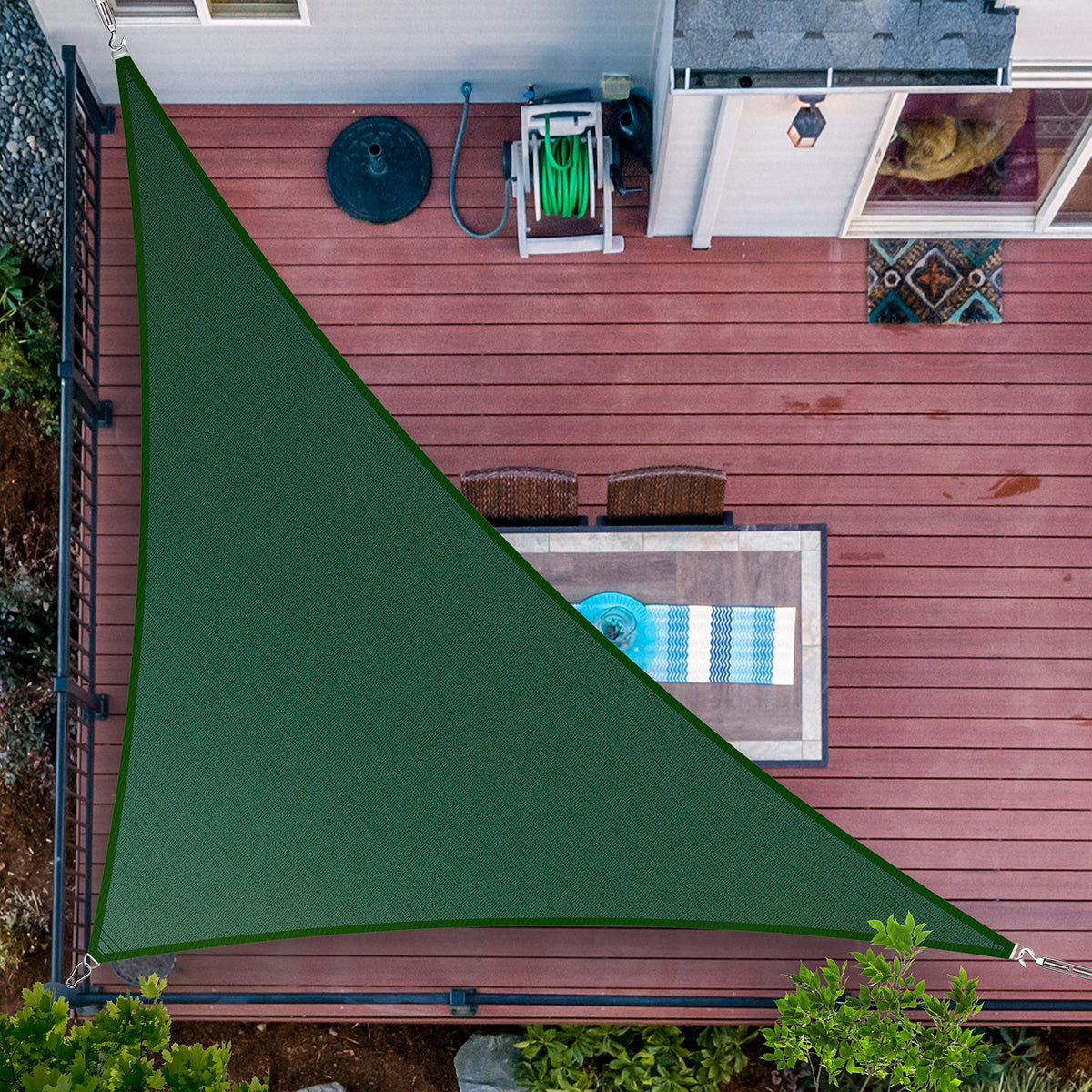 Shademart 9' X 16' X 18.4' Green Sun Shade Sail Upf50 Right Triangle Smtaprt20 Canopy Fabric Cloth Screen, Water Air Permeable &