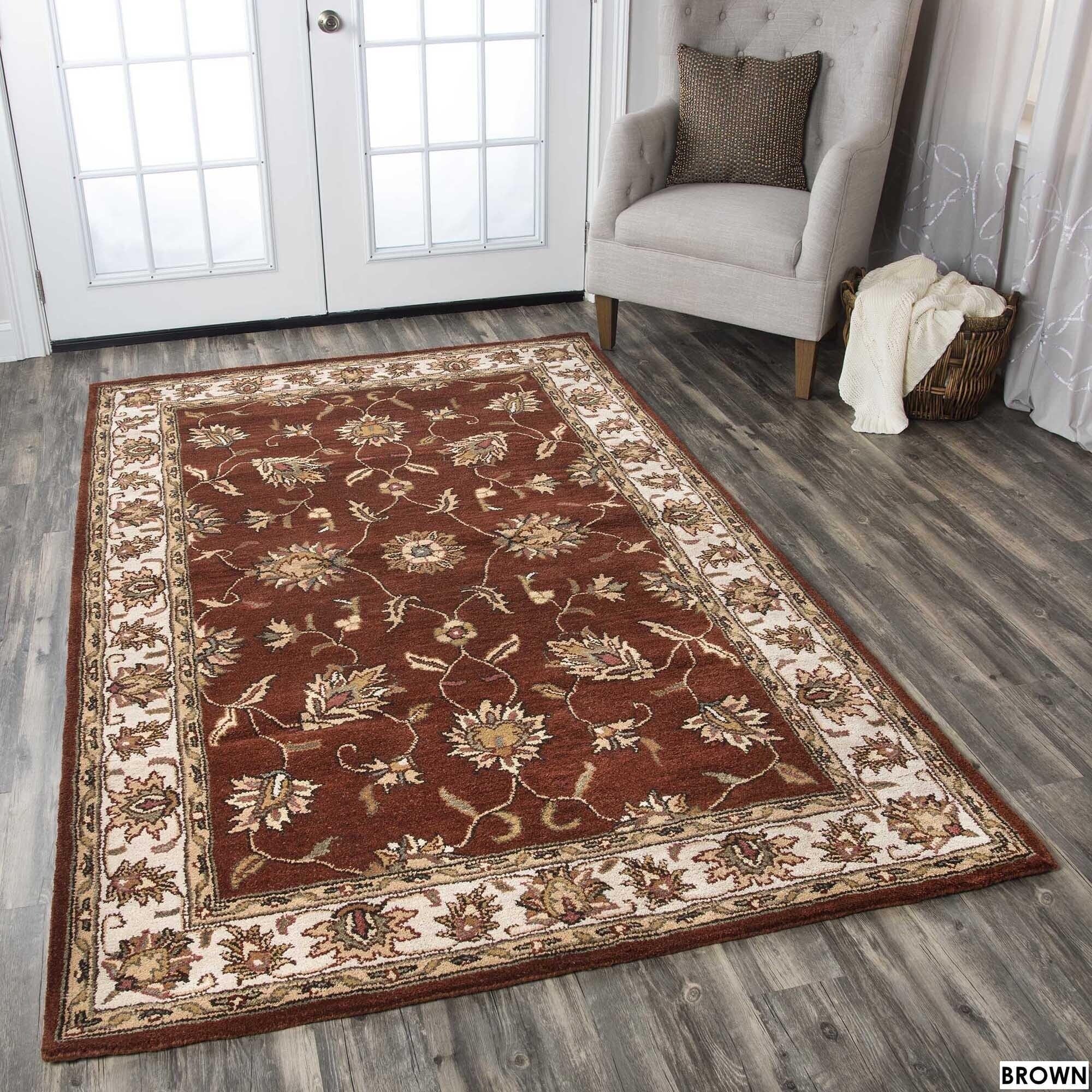 Rizzy Home Alora Decor Sareena 8' Round Border Rust/Taupe/Sage/Tan/Khaki Area Rug