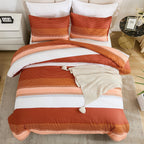 Litanika Burnt Orange King Bed Comforter Set, 3 Pieces Boho Terracotta Stripe Colorblock Bedding Comforter Set, Rust Fluffy Bed