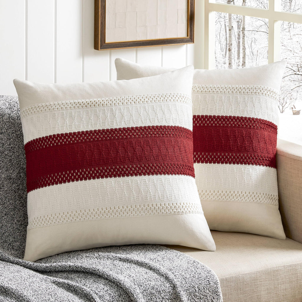 Zeemart 2 Packs Cotton Boho Throw Pillow Covers 22X22 Inch Contrast/Red, Soft Farmhouse Decorative Couch Pillow Cases Red Cushio