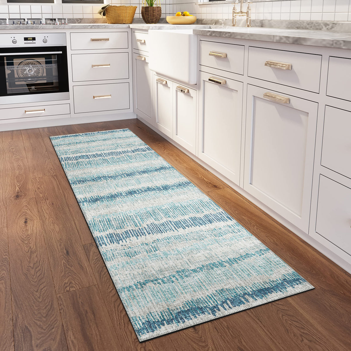 Addison Rugs Rylee Ary34 Blue Washable 2'3&quot; X 7'6&quot; Indoor Outdoor Runner Rug, Easy Clean, Machine Washable, Non Shedding, Bedroom, Entry, Living Room, Dining Room, Kitchen, Patio Rug