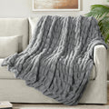 Dreamnine Solid Grey Fuzzy Ruched Faux Rabbit Fur Blanket 50' X 60', Luxury Puffy Fluffy Fake Fur Ruffled Blanket, Washable &
