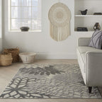 Nourison Aloha Indoor/Outdoor Floral Silver Grey 3'6' X 5'6' Area Rug, (4' X 6')