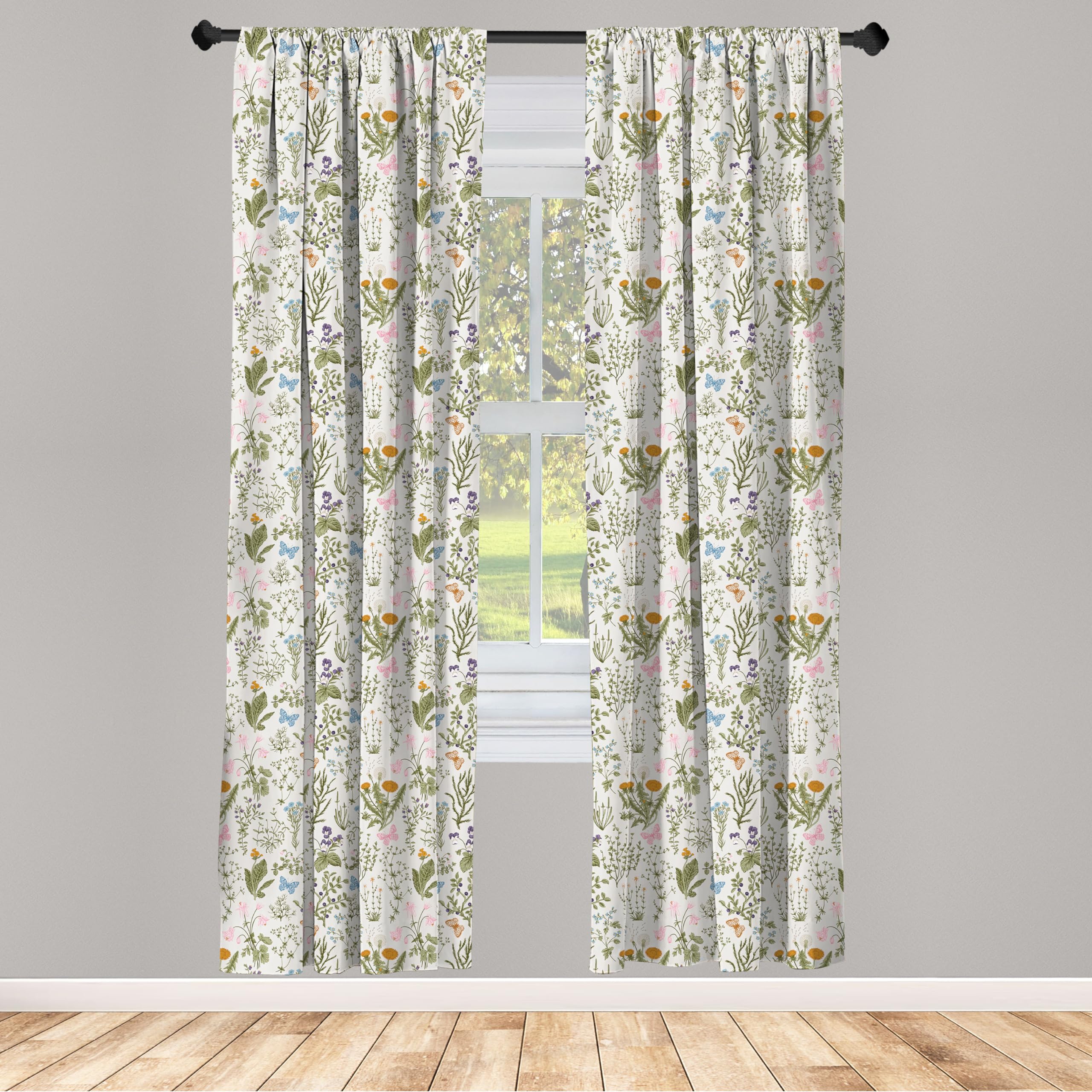 Ambesonne Floral Curtains, Vintage Garden Plants Herbs Flowers Botanical Classic Design Art, Window Treatments 2 Panel Set For L