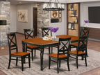 East West Furniture DOQU7-BCH-W 7 Piece Dining Table Set Consist of a Rectangle Dining Room Table with Butterfly Leaf and 6 Wood Seat Chairs, 42x78 Inch, Black & Cherry