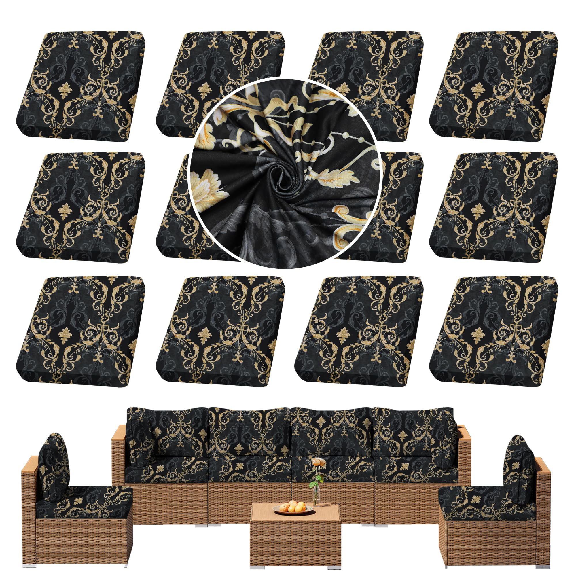 SUKAIKEQA Outdoor Cushion Covers Set,12PCS Patio Furniture Couch Seat Slipcovers, Replacement for Sofa Sectional Chair(Cover Onl