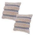 Adiv 18 x 18 Handcrafted Shaggy Cotton Accent Throw Pillows, Woven Yarn, Set of 2, Beige, Gray
