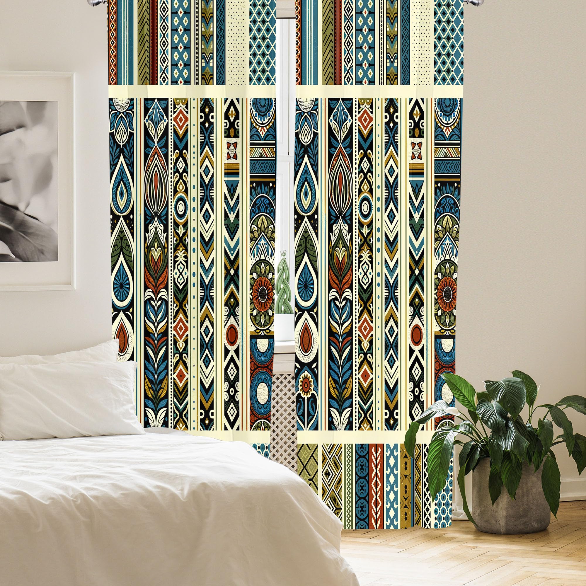 Ambesonne Bohemian Curtains, Modern Ethnic Themed Ornaments With Southwestern Inspirations, Window Treatments 2 Panel Set For Li