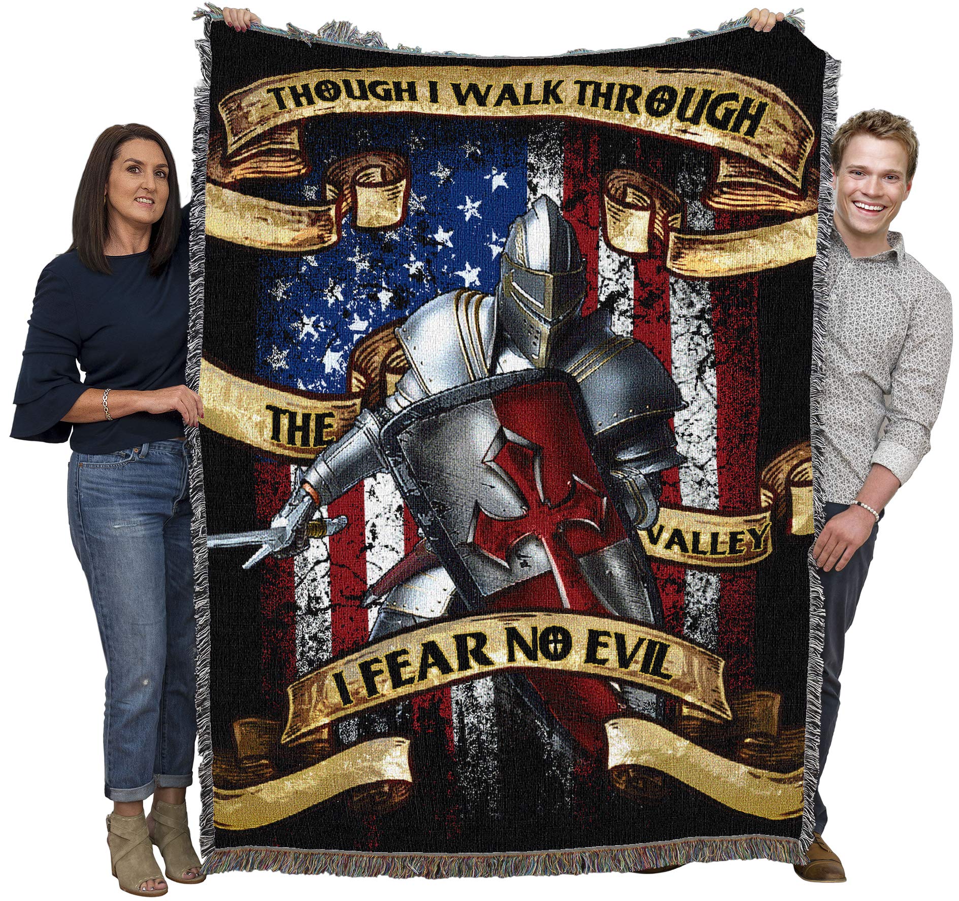 Pure Country Weavers Fear No Evil Blanket Knight American Flag - Gift Military Tapestry Throw Woven From Cotton - Made In The Us