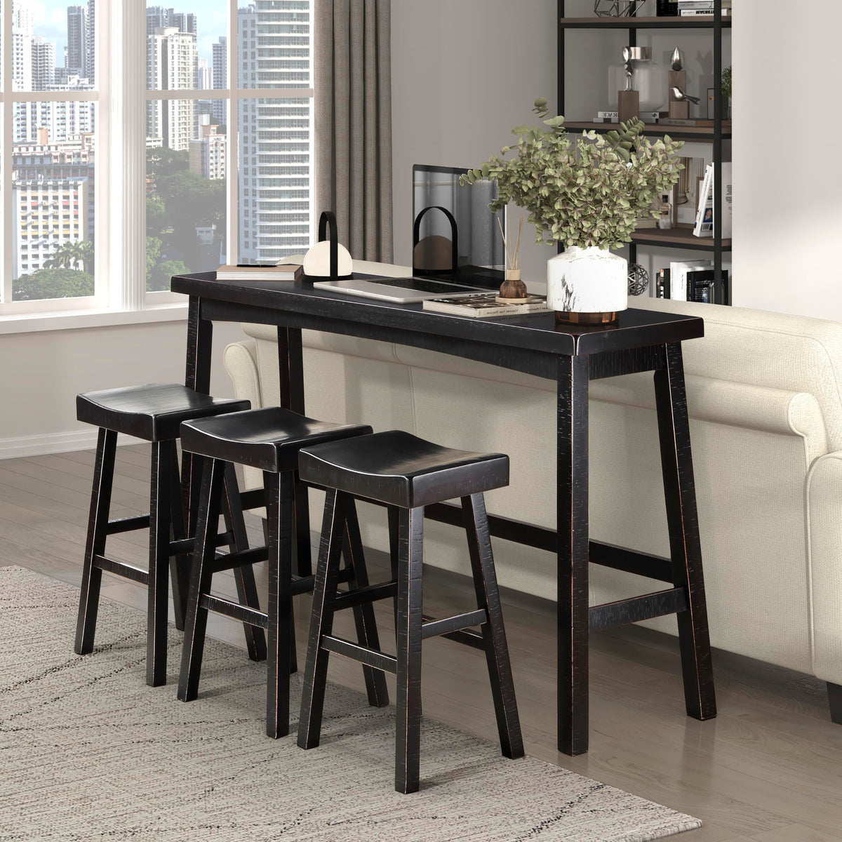 Lexicon Bar Table Set For 3, Small Kitchen Table Set Kitchen Island Table With 3 Saddle Bar Stools, 4 Piece Dining Table Set For