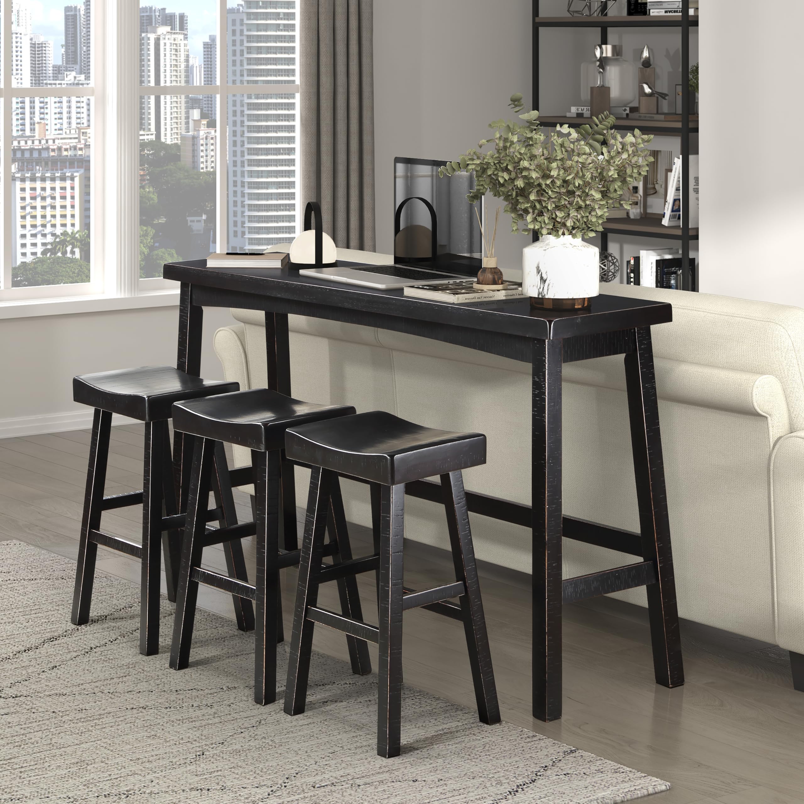 Lexicon Bar Table Set For 3, Small Kitchen Table Set Kitchen Island Table With 3 Saddle Bar Stools, 4 Piece Dining Table Set For