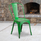 Flash Furniture Commercial Grade Distressed Green Metal Indoor-Outdoor Stackable Chair