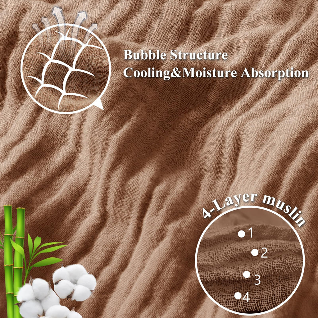 Phf Cooling Muslin King Blanket For Hot Sleepers, 60% Rayon Derived From Bamboo, 40% Cotton For Summer, 4-Layer Breathable Gauze