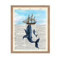 Poster Master Dictionary Art Poster - Blue Whales and Ship Print - Whale Art - Deep Sea Art - Gift for Him, Her, Animal Lover - 