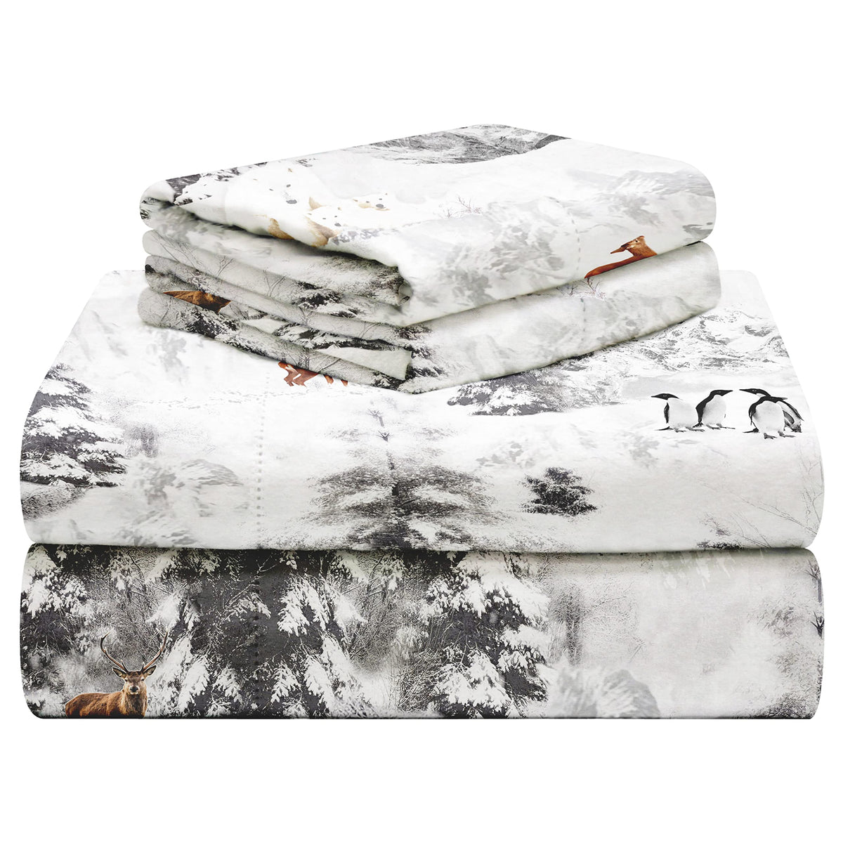 Celeste Home 190 Gsm King, Winterland Sheet Set- Warm & Cozy - 100% Cotton Flannel Pre-Shrunk - Extra Soft - Deep Pockets - Easy