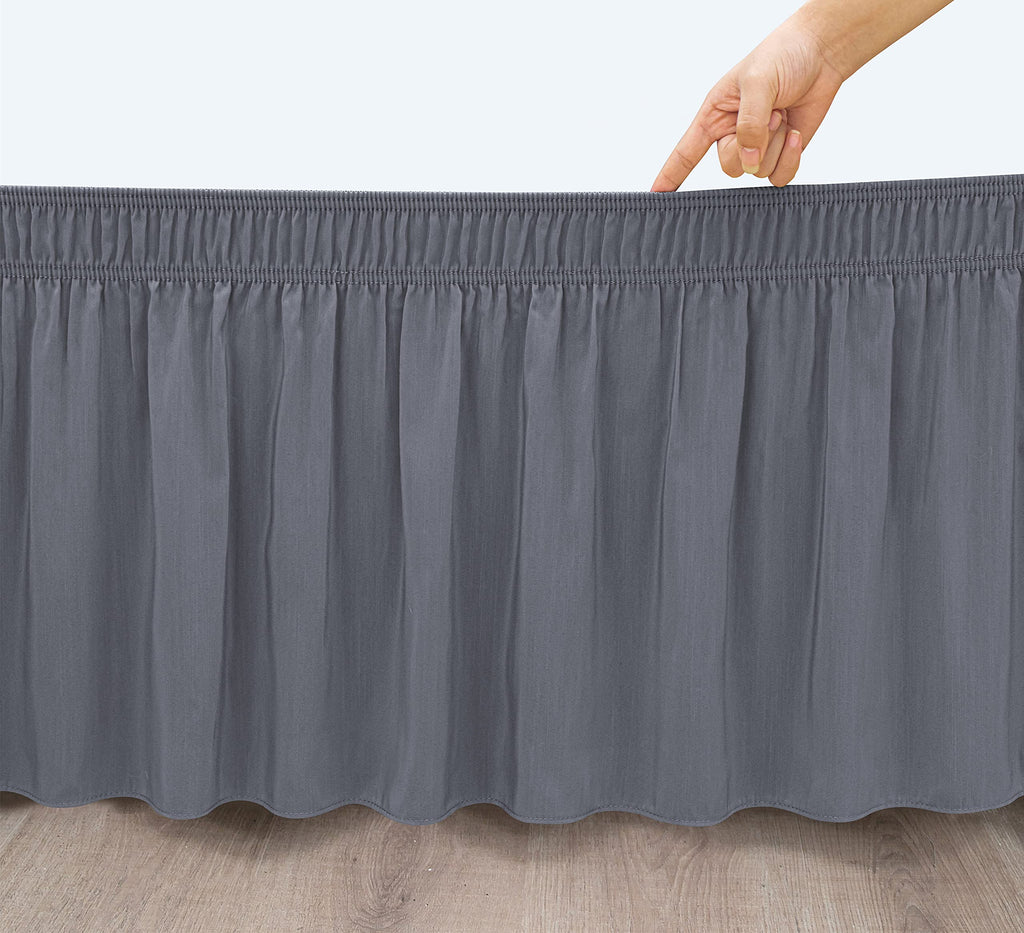 Biscaynebay Wrap Around Bed Skirts With Split Corners For Queen Beds 15' Drop, Dark Grey Elastic Dust Ruffles Easy Fit Wrinkle & Fade Resistant Silky Luxurious Fabric Solid Machine Washable