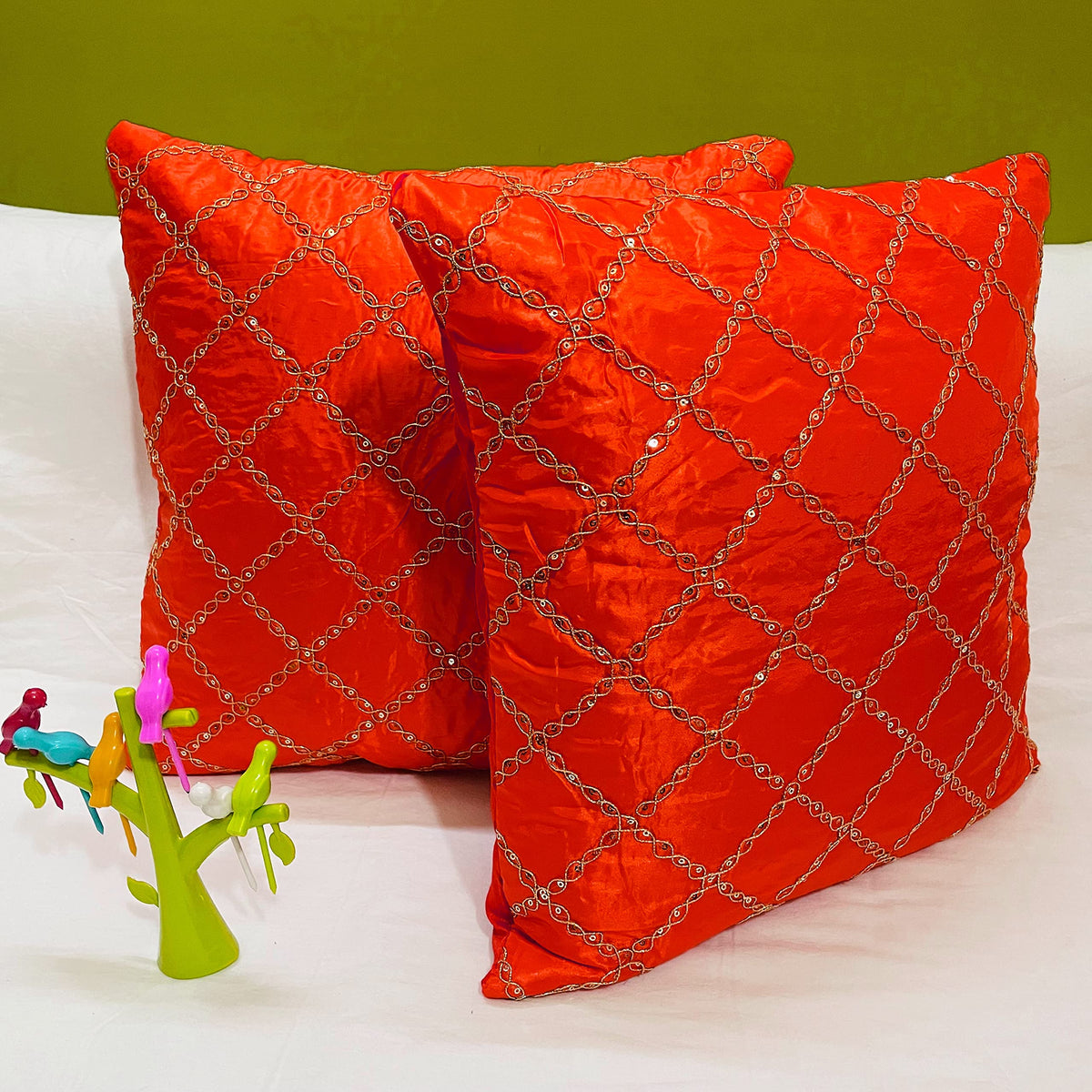 Balley Set Of 2 Silk Sitara Decorative Cushion Covers (16 X 16 Or 40Cm X 40Cm) (16 X 16) (Red)
