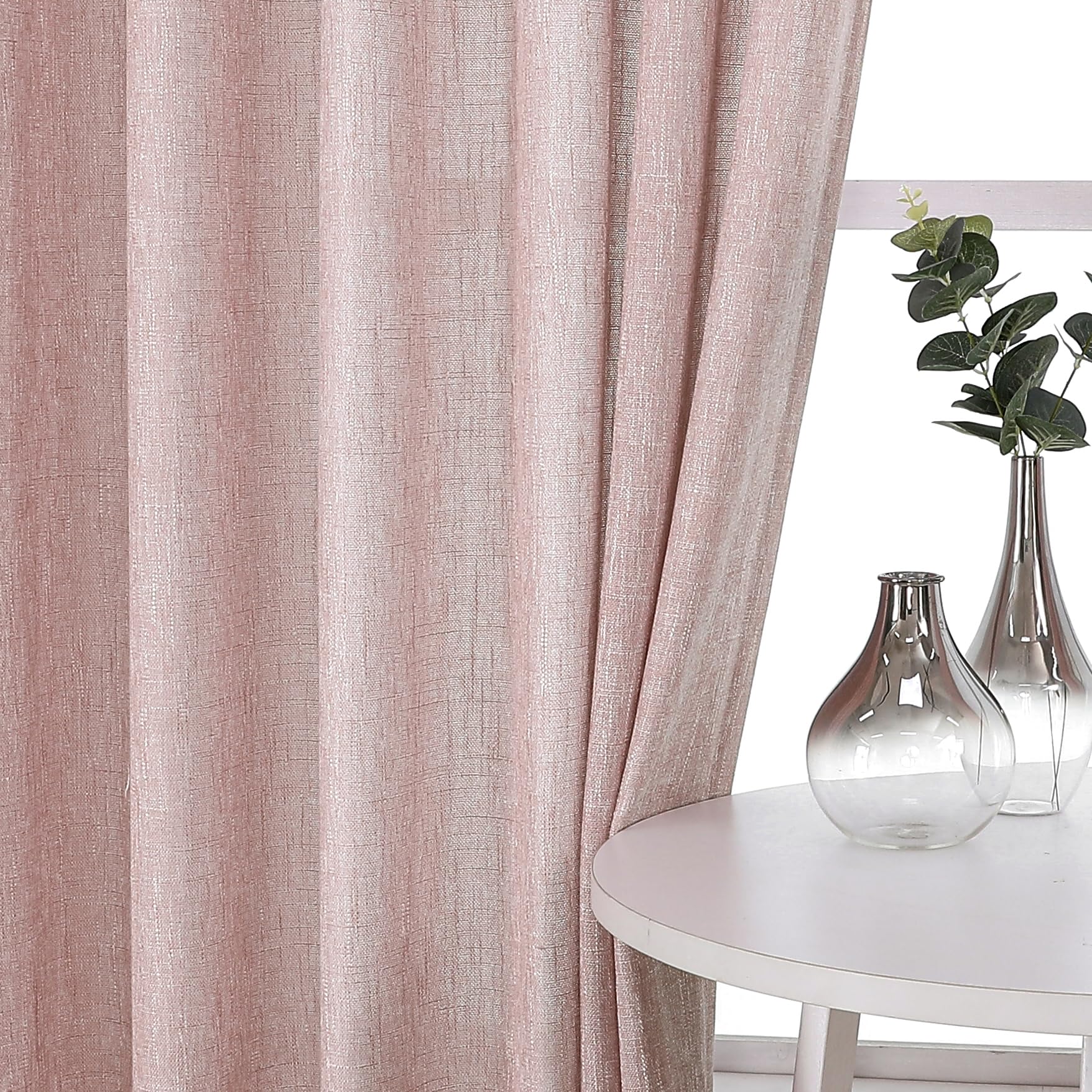 Vision Home Pink Pinch Pleated Semi Sheer Curtains For Girls Bedroom Living Room Textured Light Filtering Window Curtains 102 In