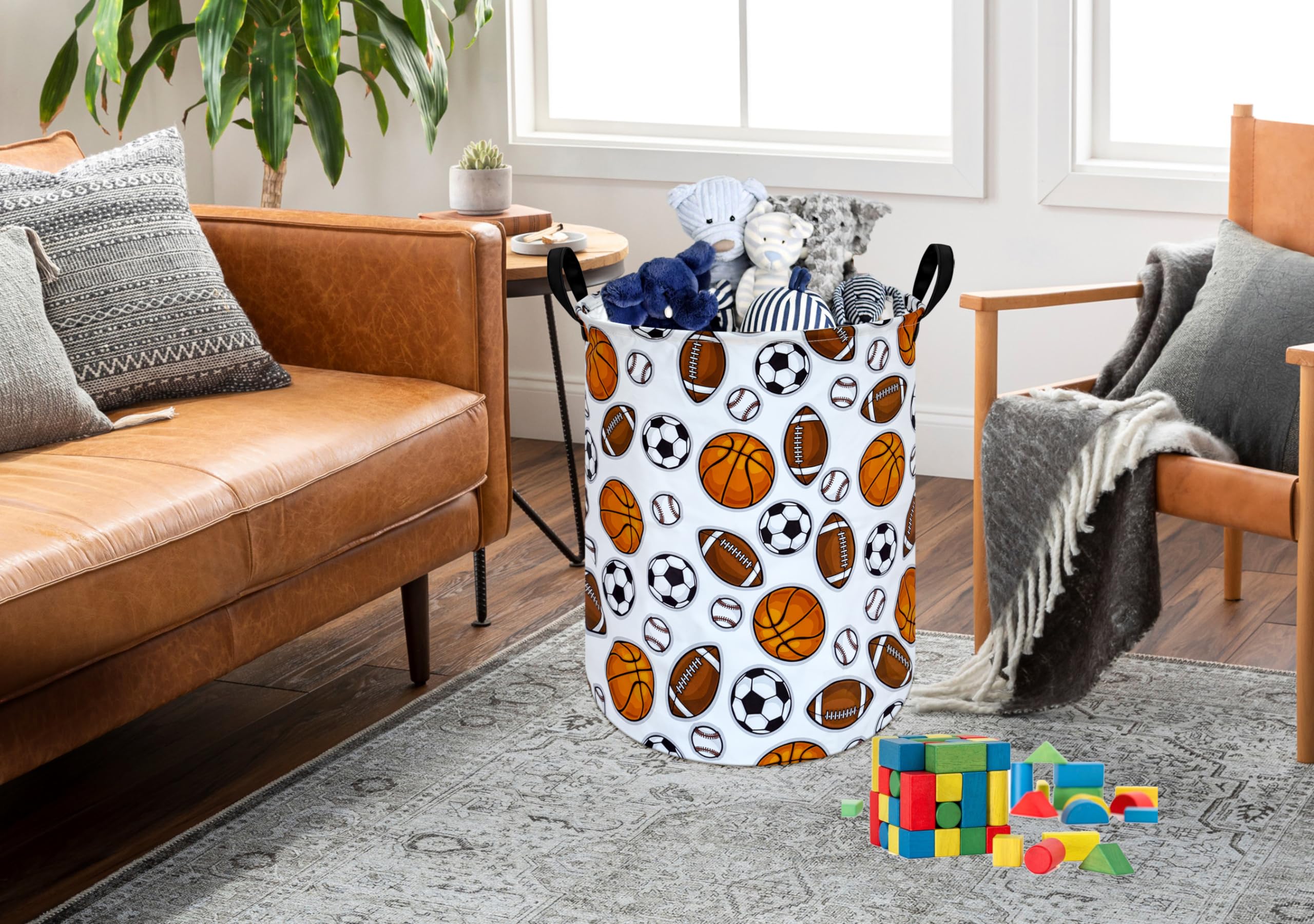 Huayee 19.7 Inch Boys And Girls Laundry Basket Balls Laundry Hamper Storage Basket Fabric Material Organization Basket, Storage
