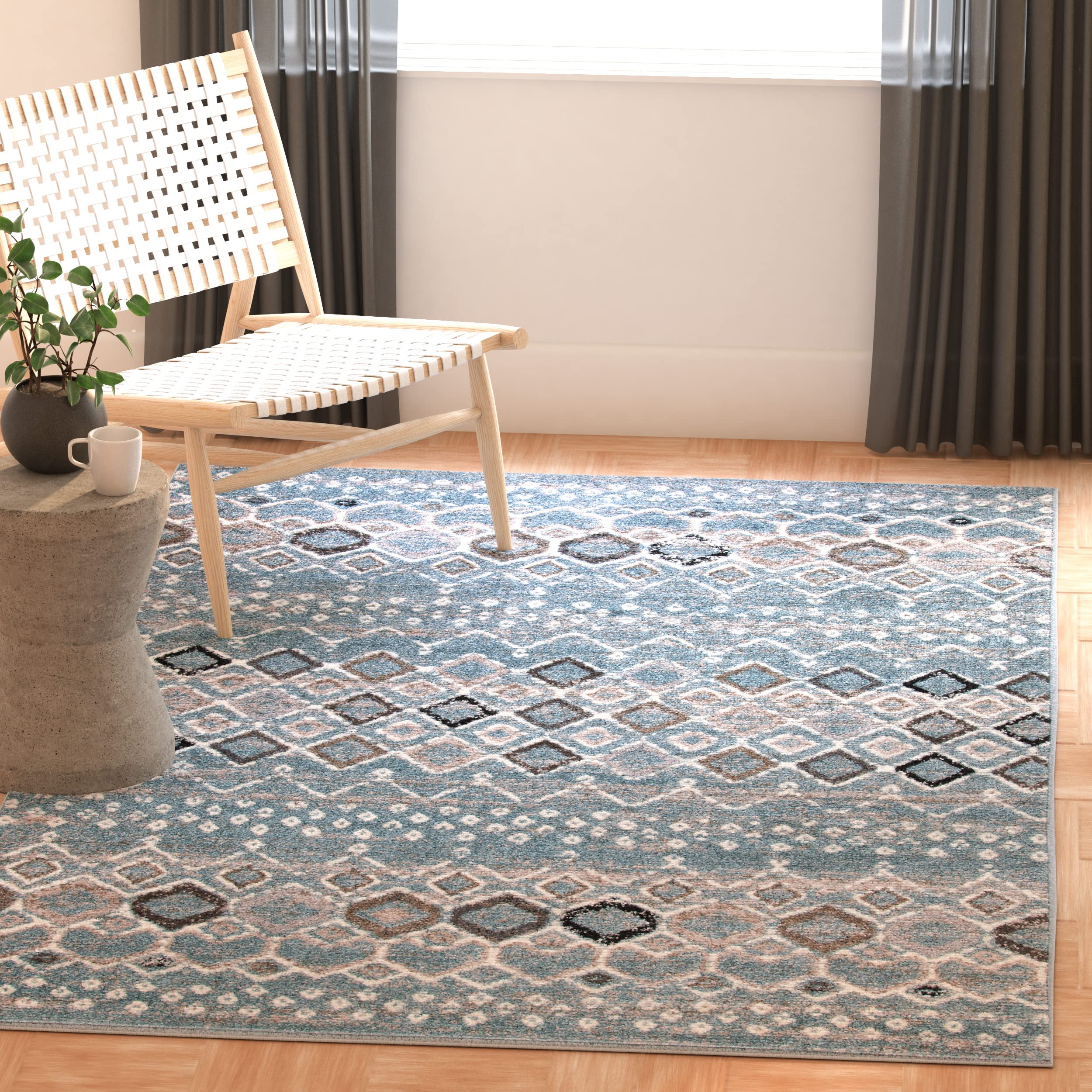 SAFAVIEH Amsterdam Collection 51 Square Blue/Ivory AMS108L Moroccan Boho Non-Shedding Living Room Bedroom Area Rug