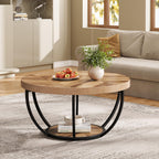 Tribesigns 31.7' Round Industrial Coffee Table With 2-Tier Storage Shelves, Modern Wood & Black Metal Accent Center Table For Living Room, Home Office – Easy Assembly