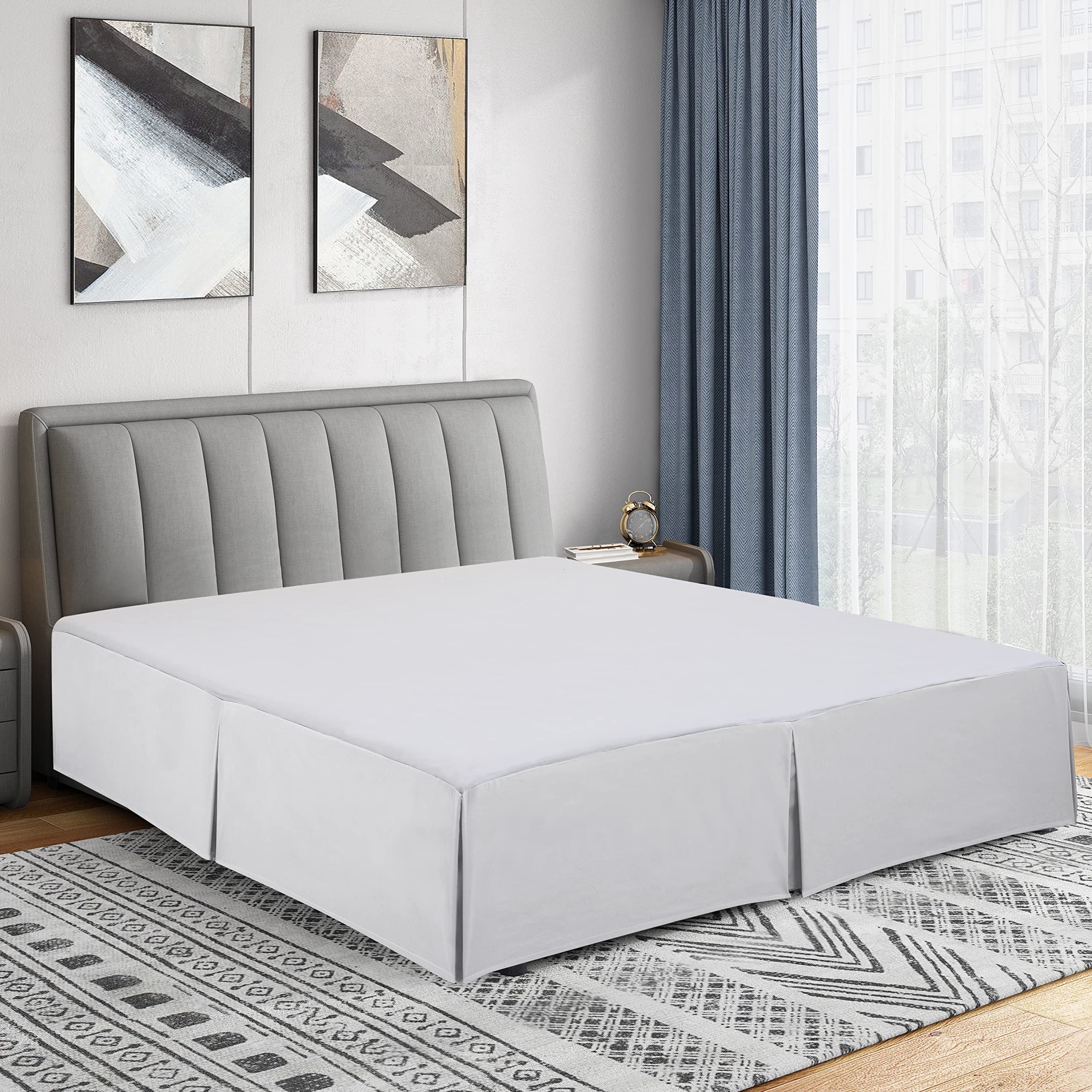 Cathay Home Full Bed Skirt: Ultra Soft, Double Brushed, Wrinkle Resistant Microfiber Pleated Easy Fit Basic Bed Skirt - White, F