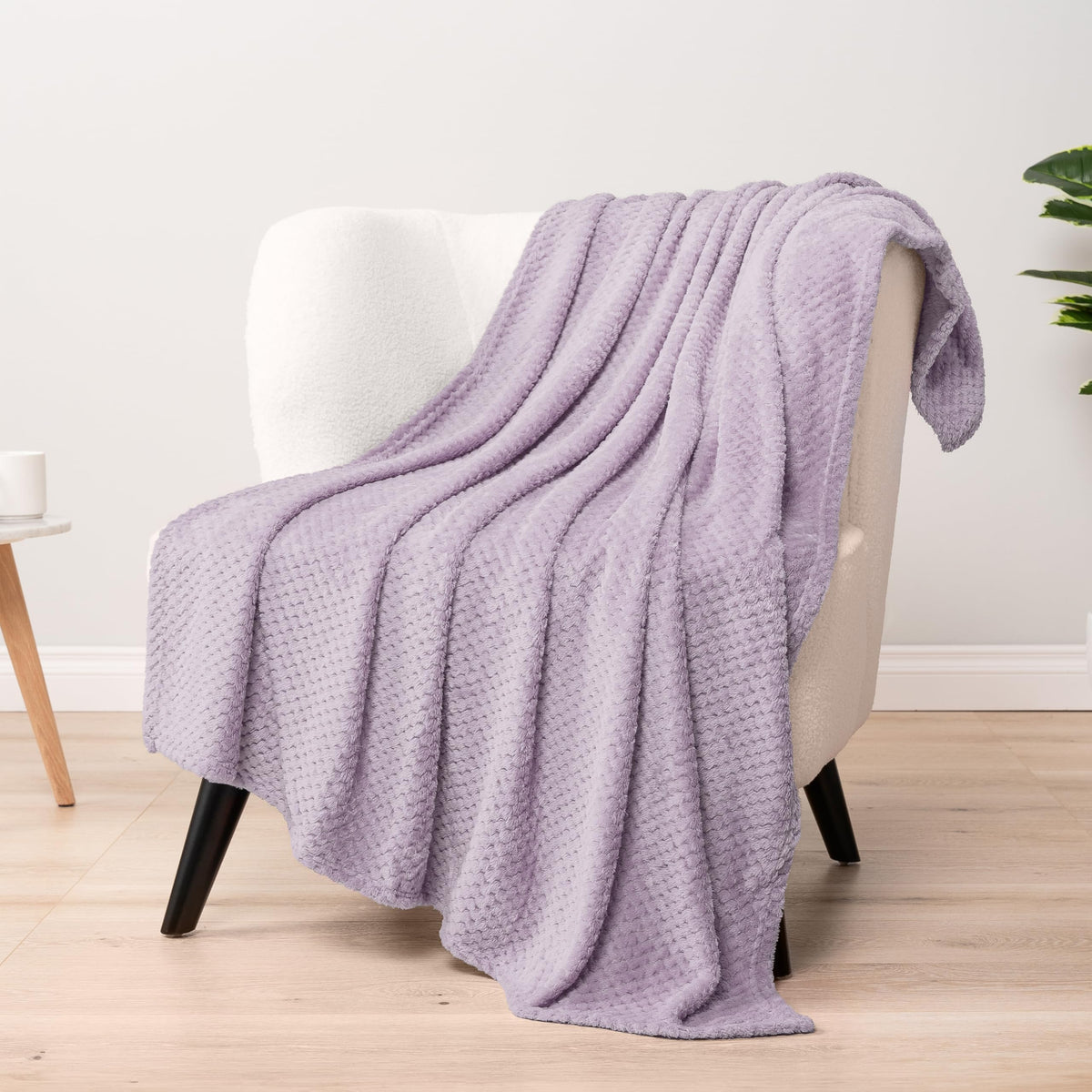 Pavilia Lavender Purple Throw Blanket For Couch Bed, Soft Fleece Throws For Sofa Chair, Fuzzy Waffle Textured Blanket, Cozy Warm