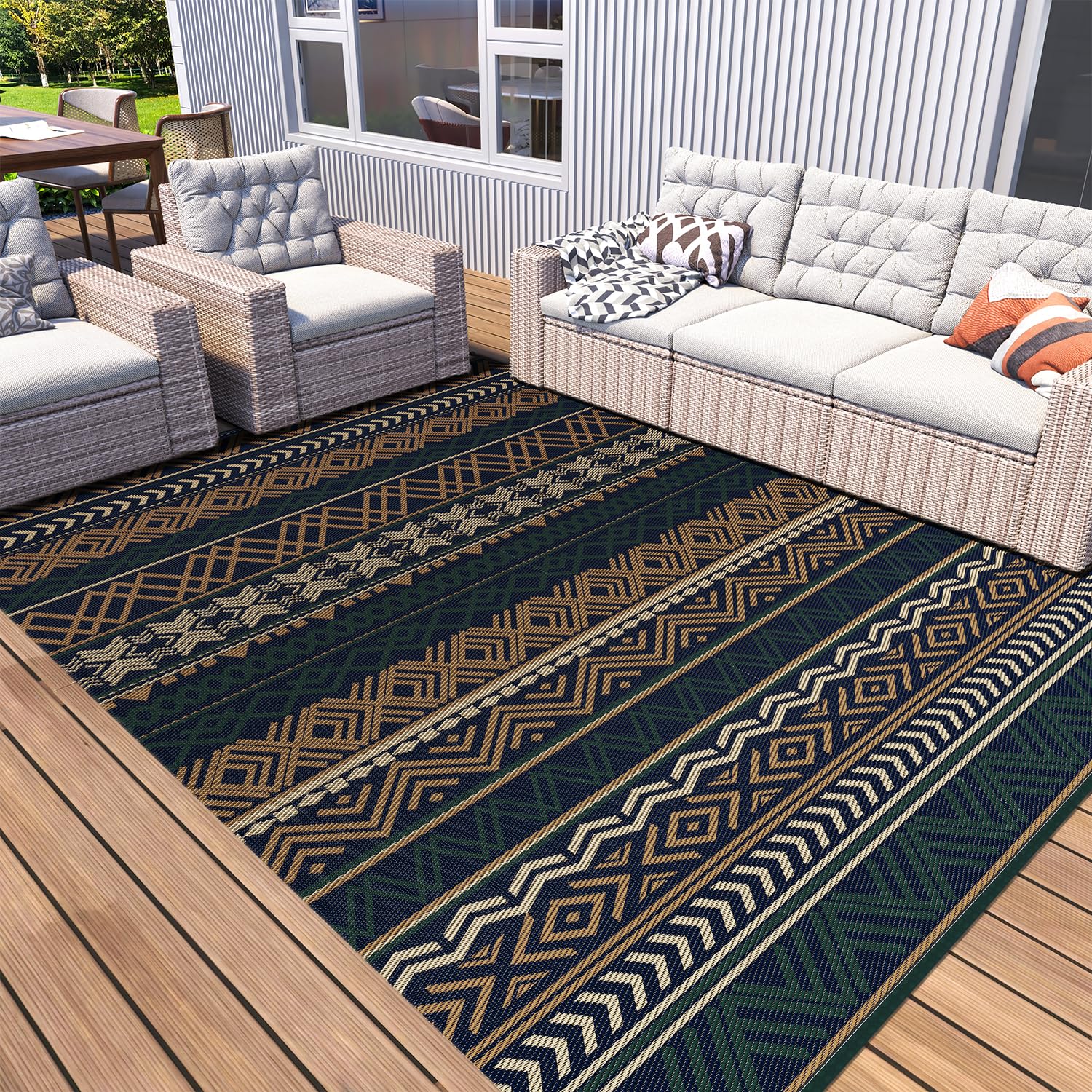 Montvoo Outdoor Rug Carpet Waterproof-Patio Rug Mat 5X8 Reversible Rv Camping Rug Picnic Mat Plastic Straw Outside Rug For Balco