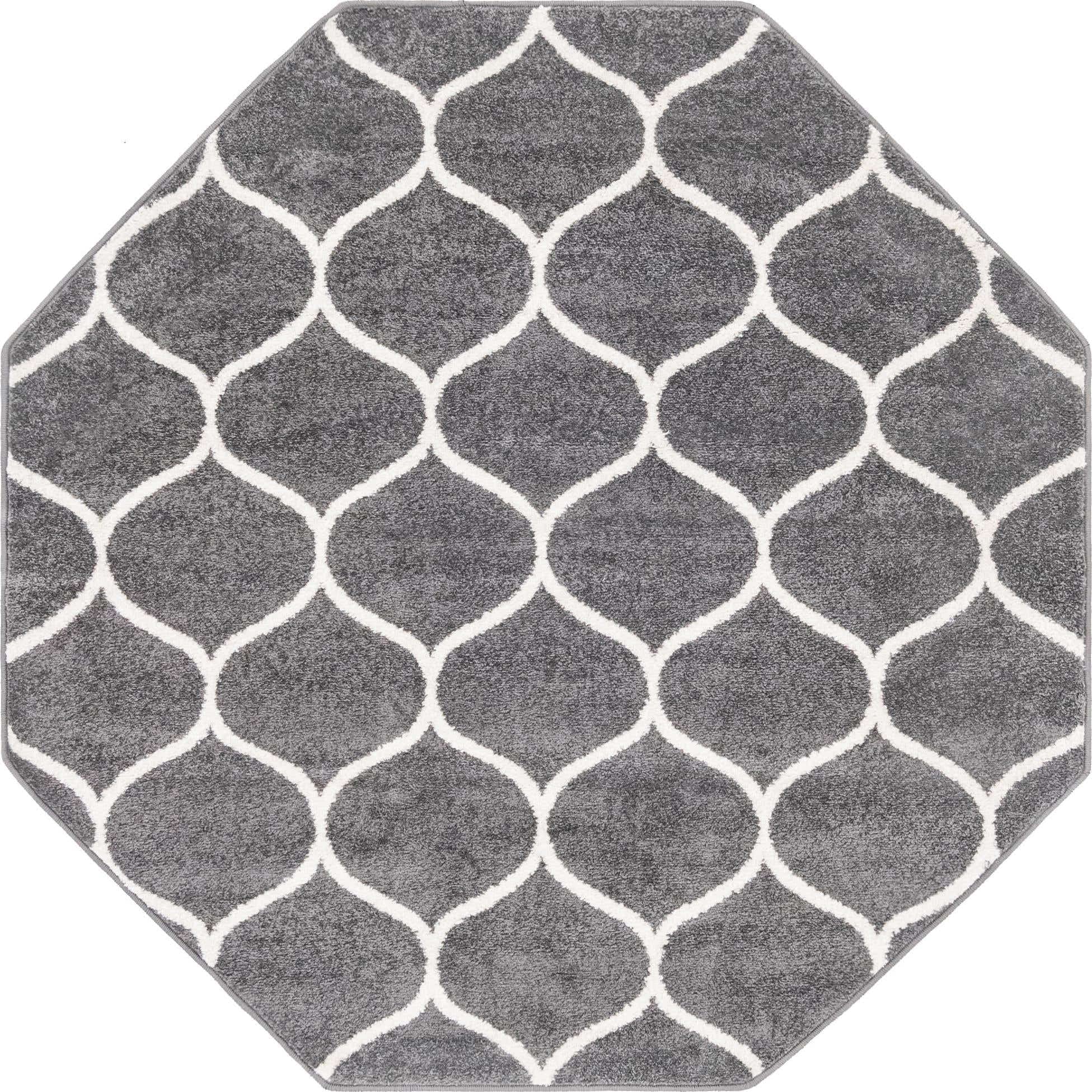 Unique Loom Trellis Frieze Collection Area Rug - Rounded (5 Octagon, Dark Gray/ Ivory)