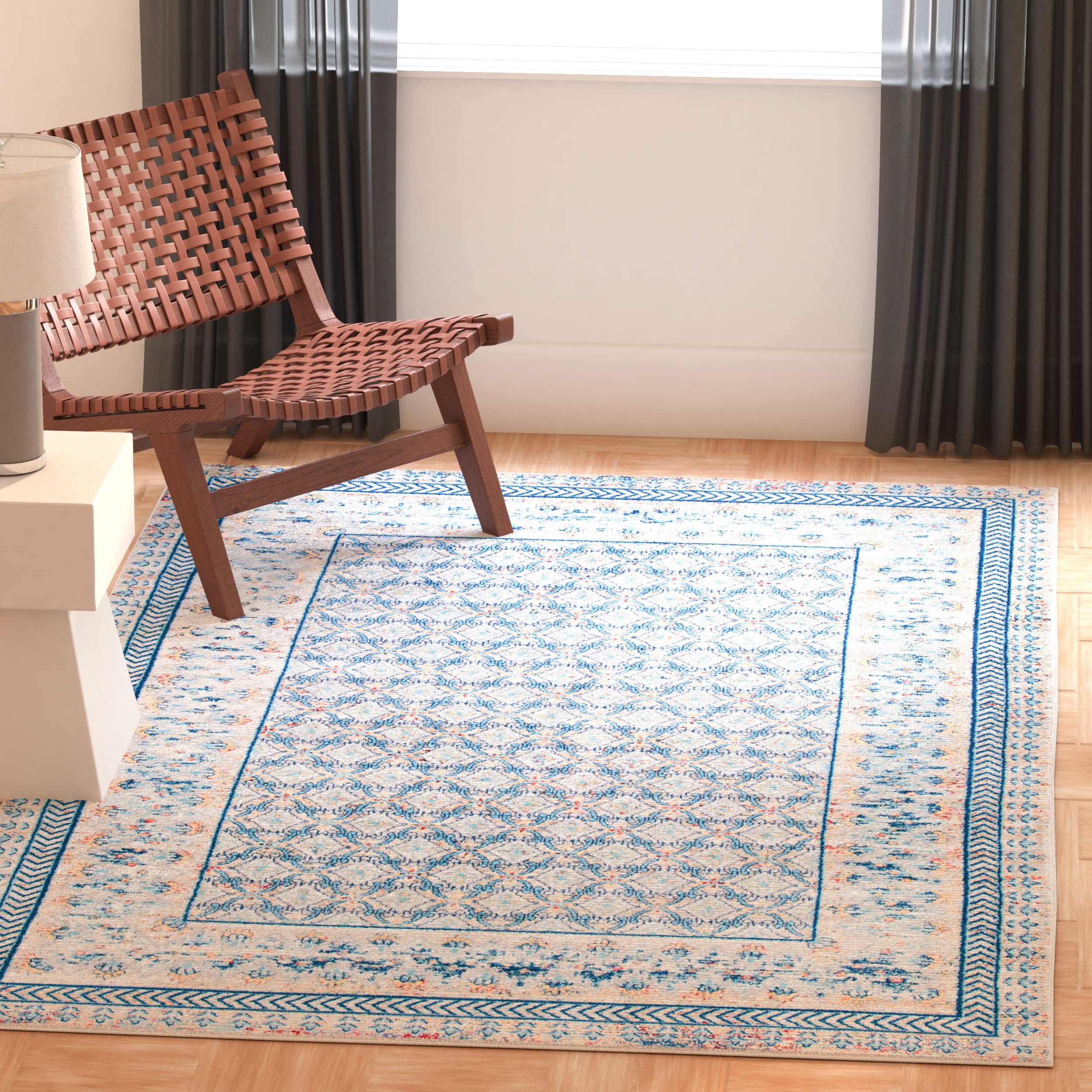 SAFAVIEH Brentwood Collection 4 x 6 Blue / Yellow BNT899M Traditional Oriental Distressed Non-Shedding Living Room Bedroom Acc